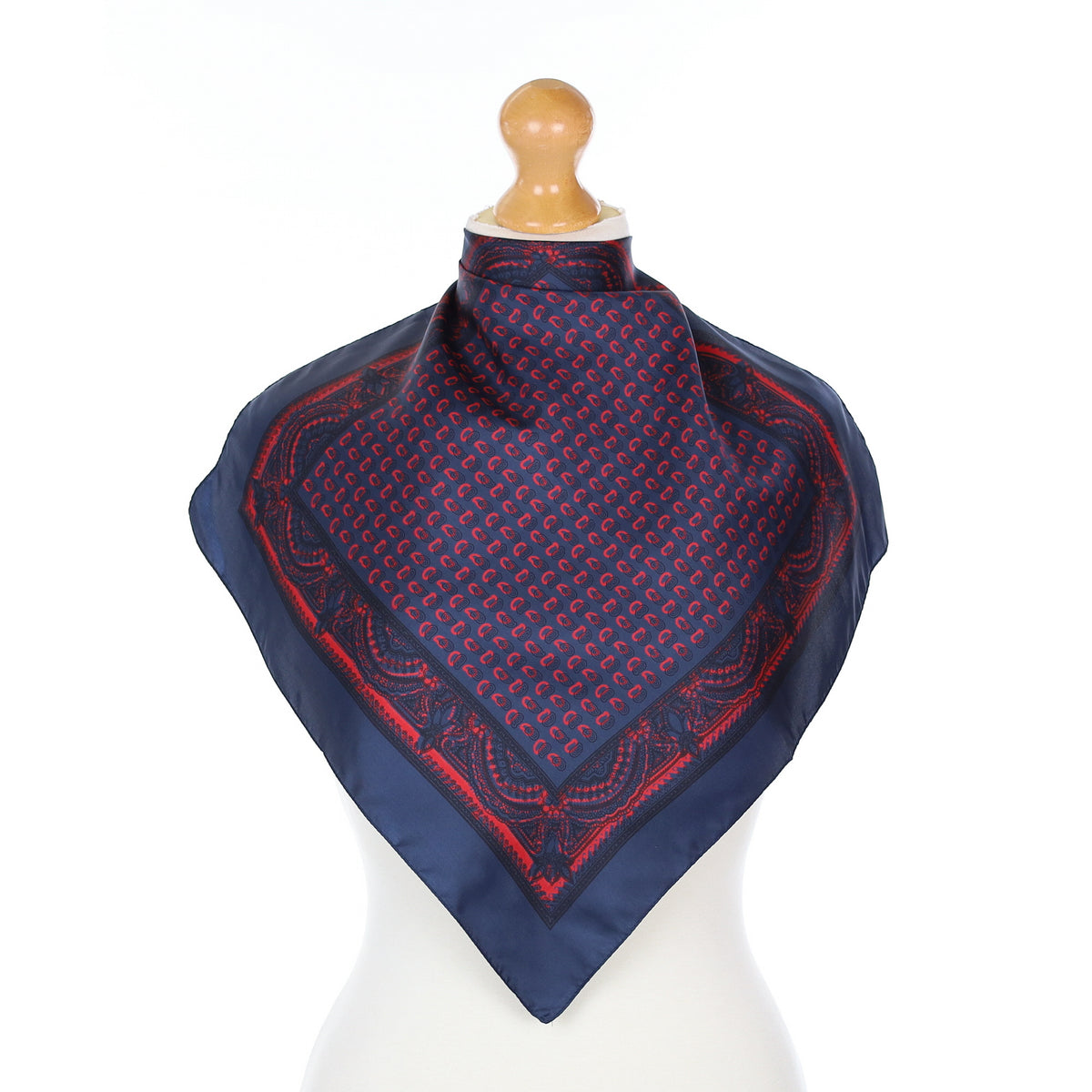 Navy and Red Patterned Silk Pocket Square
