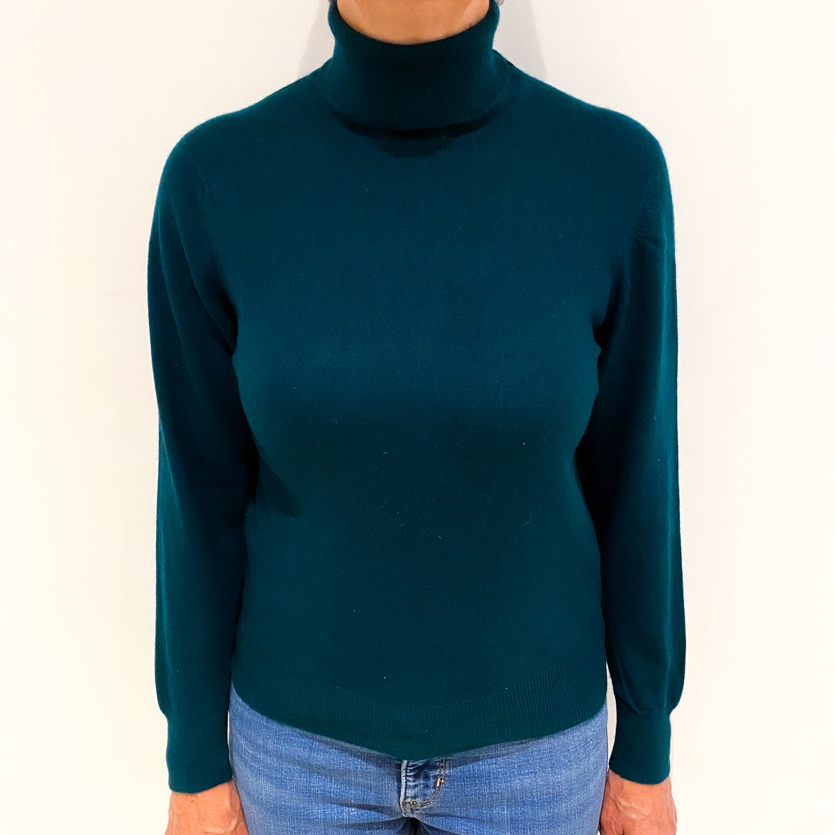 Bottle Green Cashmere Polo Neck Jumper Medium