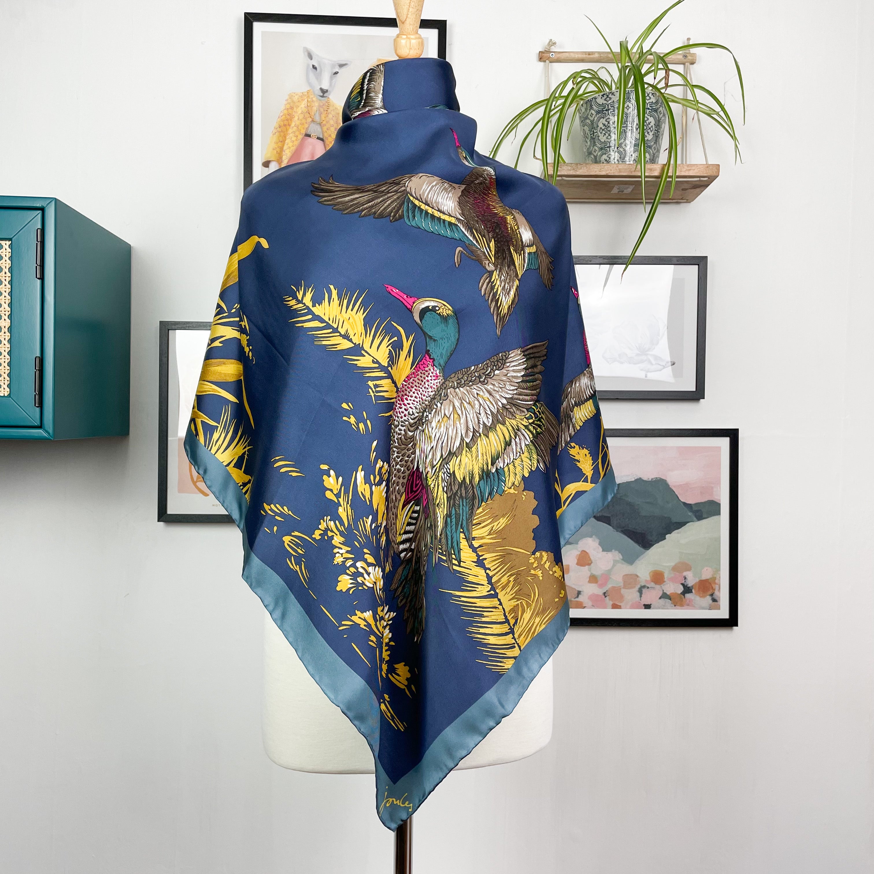 New Joules Pheasant Design Silk Scarf