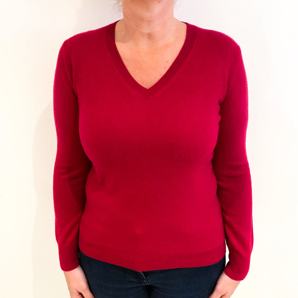 Cherry Pink Cashmere V Neck Jumper Large