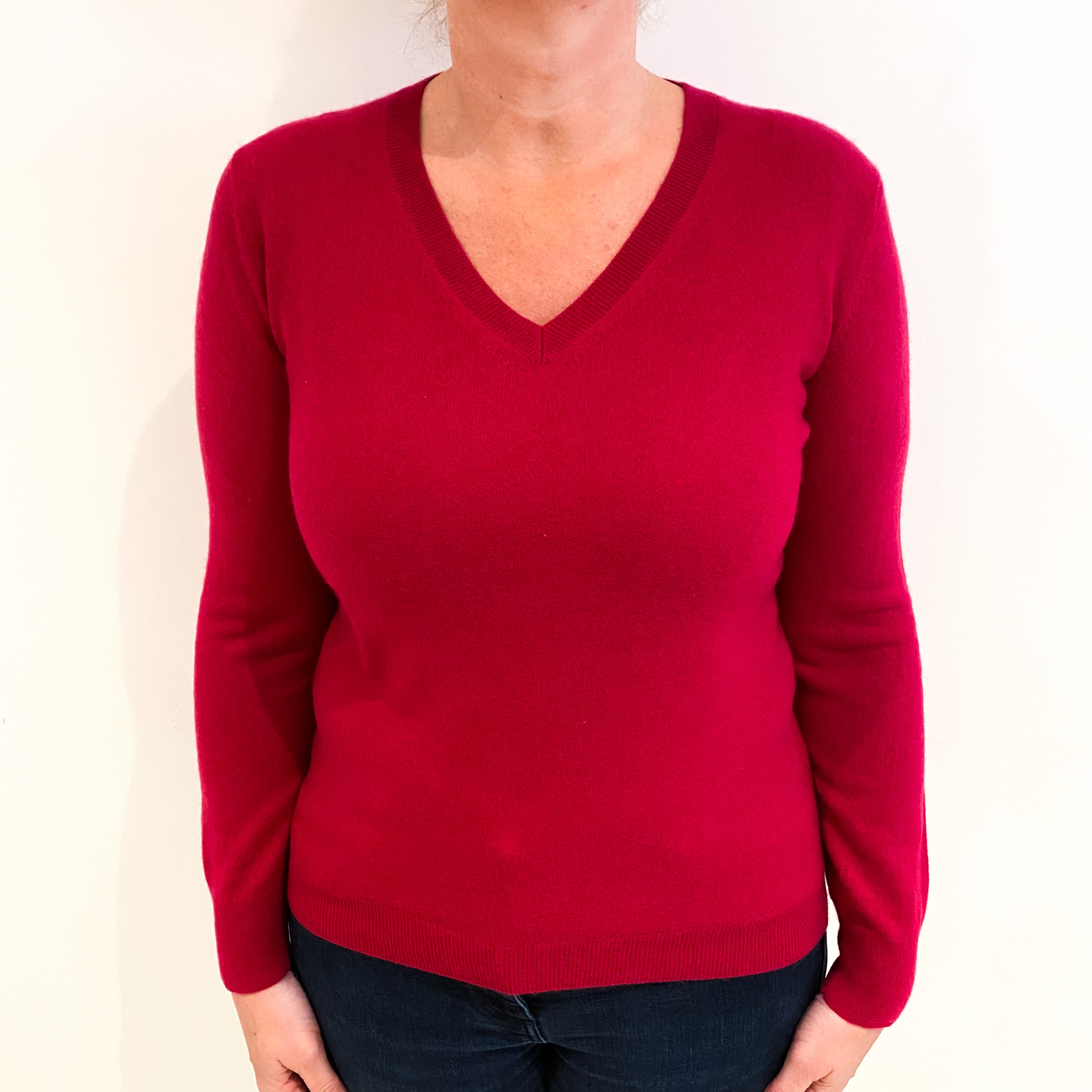 Cherry Pink Cashmere V Neck Jumper Large
