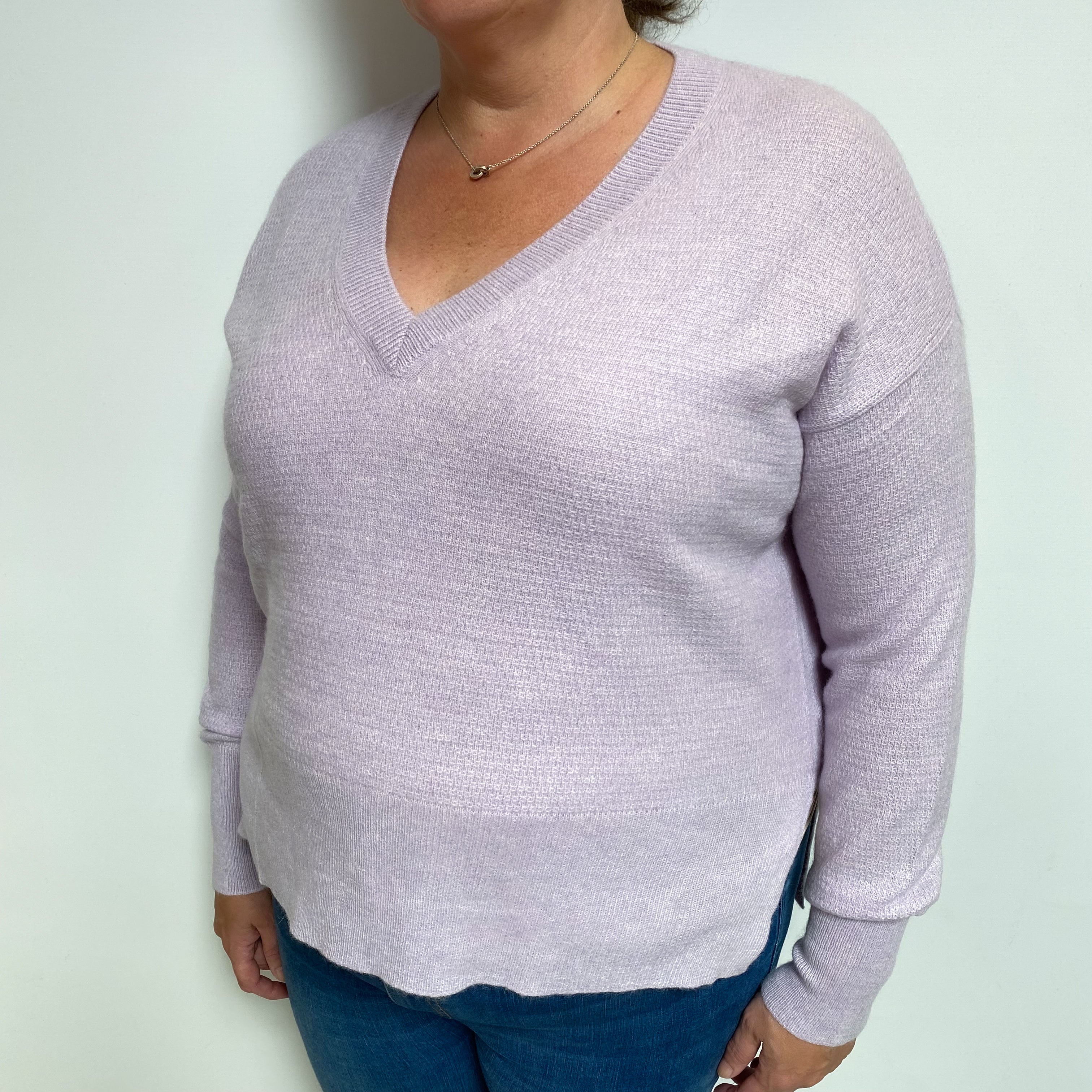 Pale Lavender Cashmere V Neck Jumper Extra Large