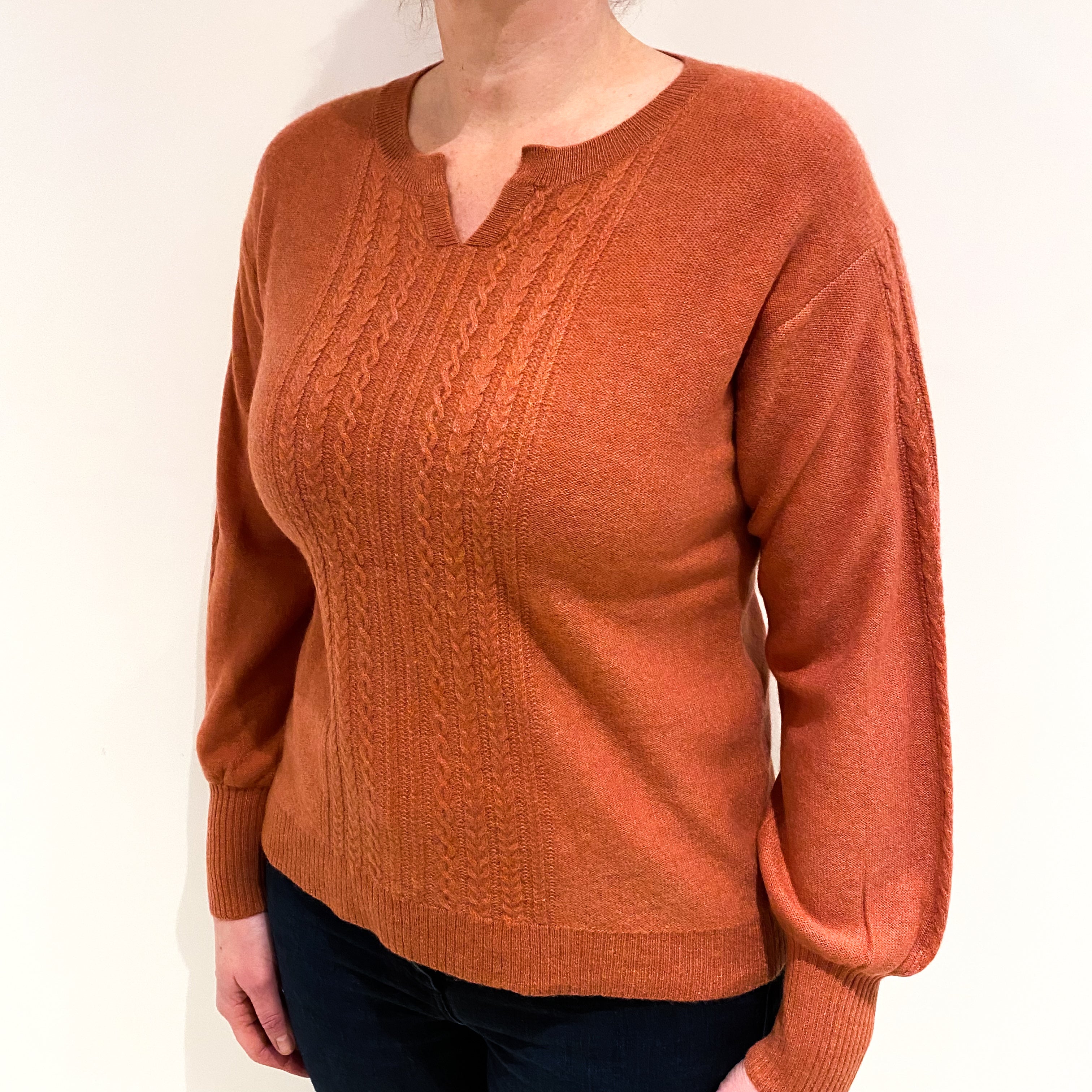 Salmon Pink Marl Cashmere Crew Neck Jumper Large