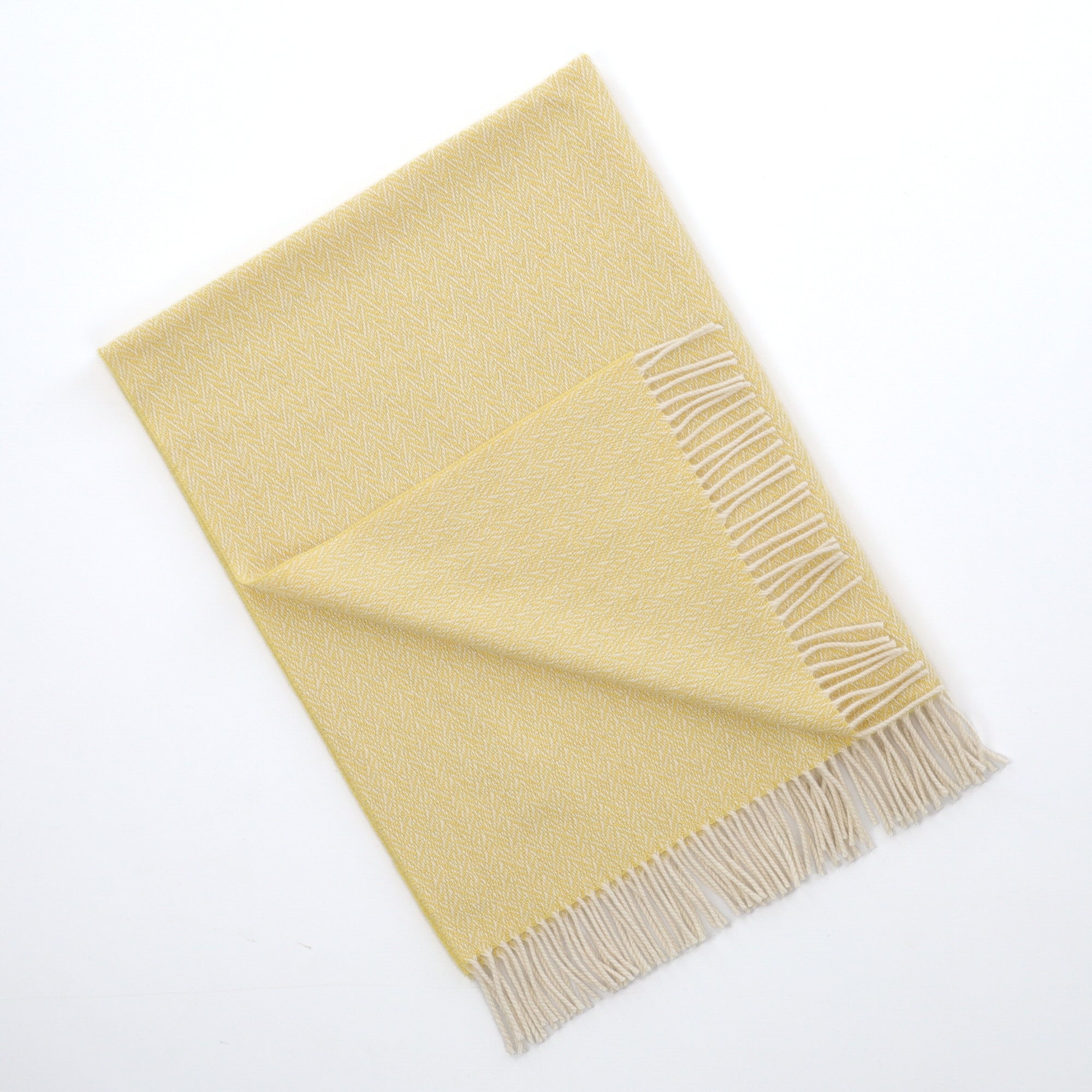 Brand New English Custard Yellow Patterned Luxury Woven Cashmere Cot Blanket
