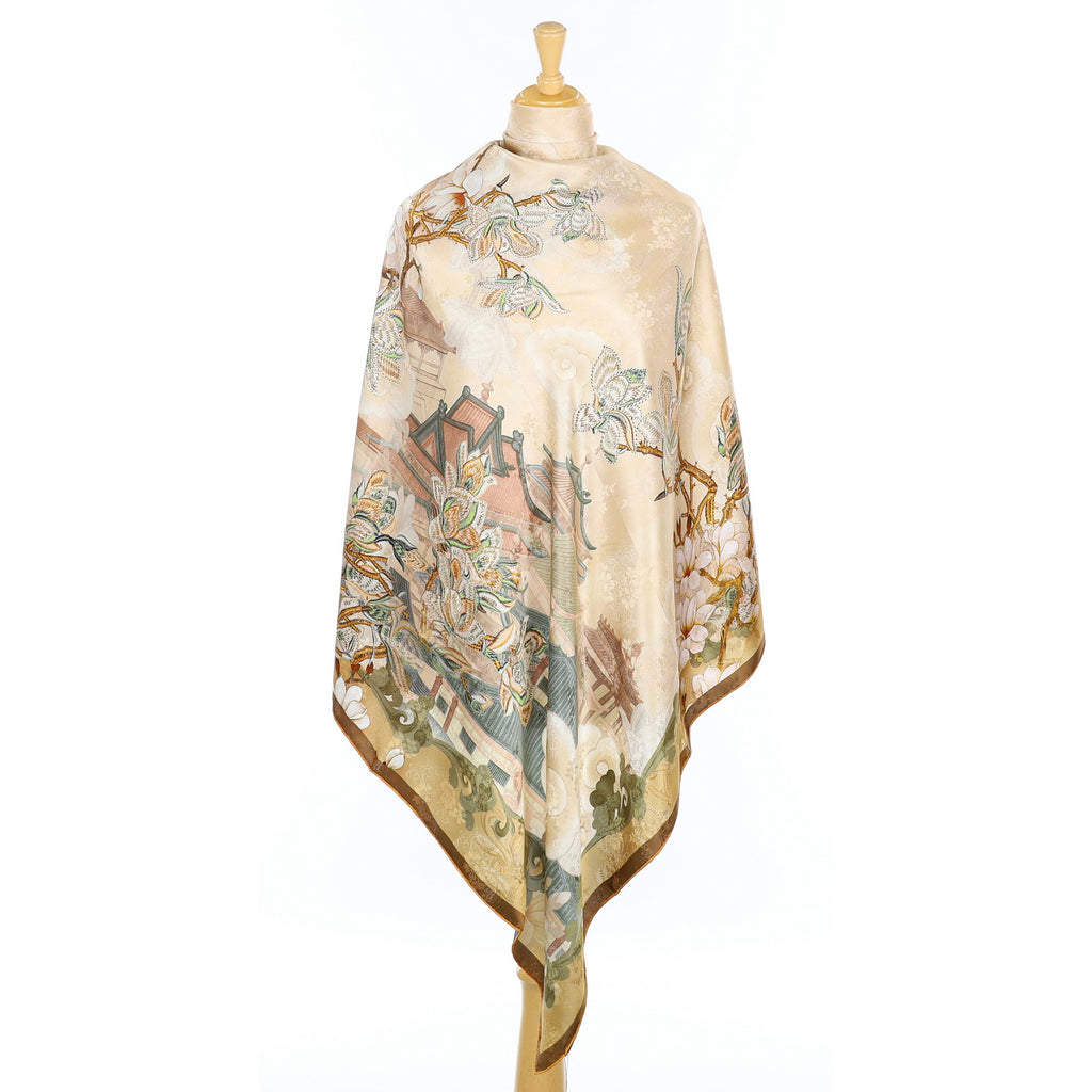 Brand New Asian Garden Theme Silk Scarf
