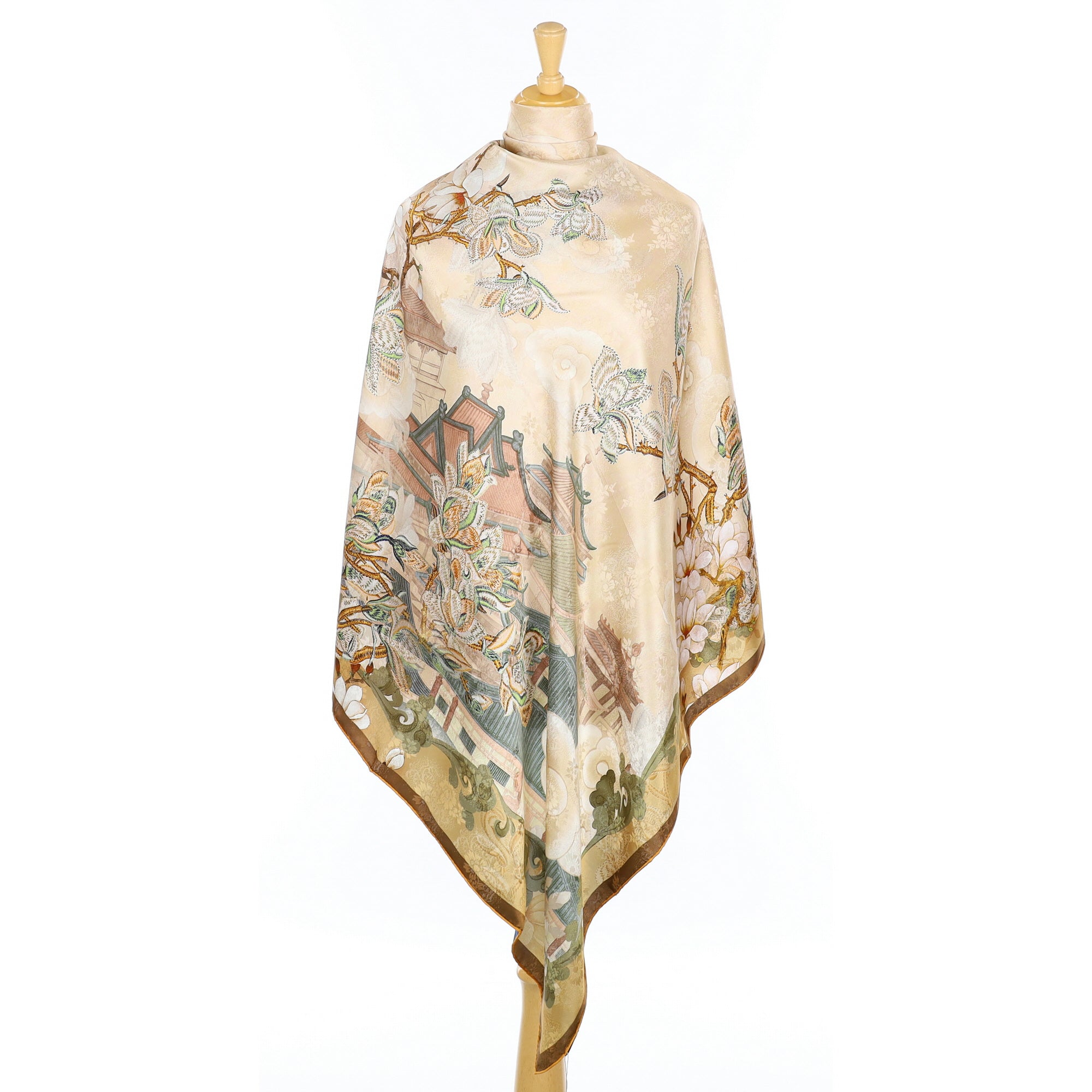 Brand New Asian Garden Theme Silk Scarf