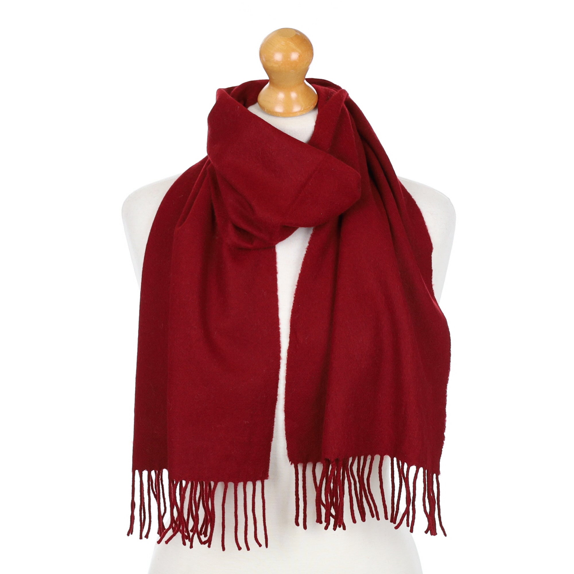 Burgundy Red Fringed Cashmere Woven Scarf