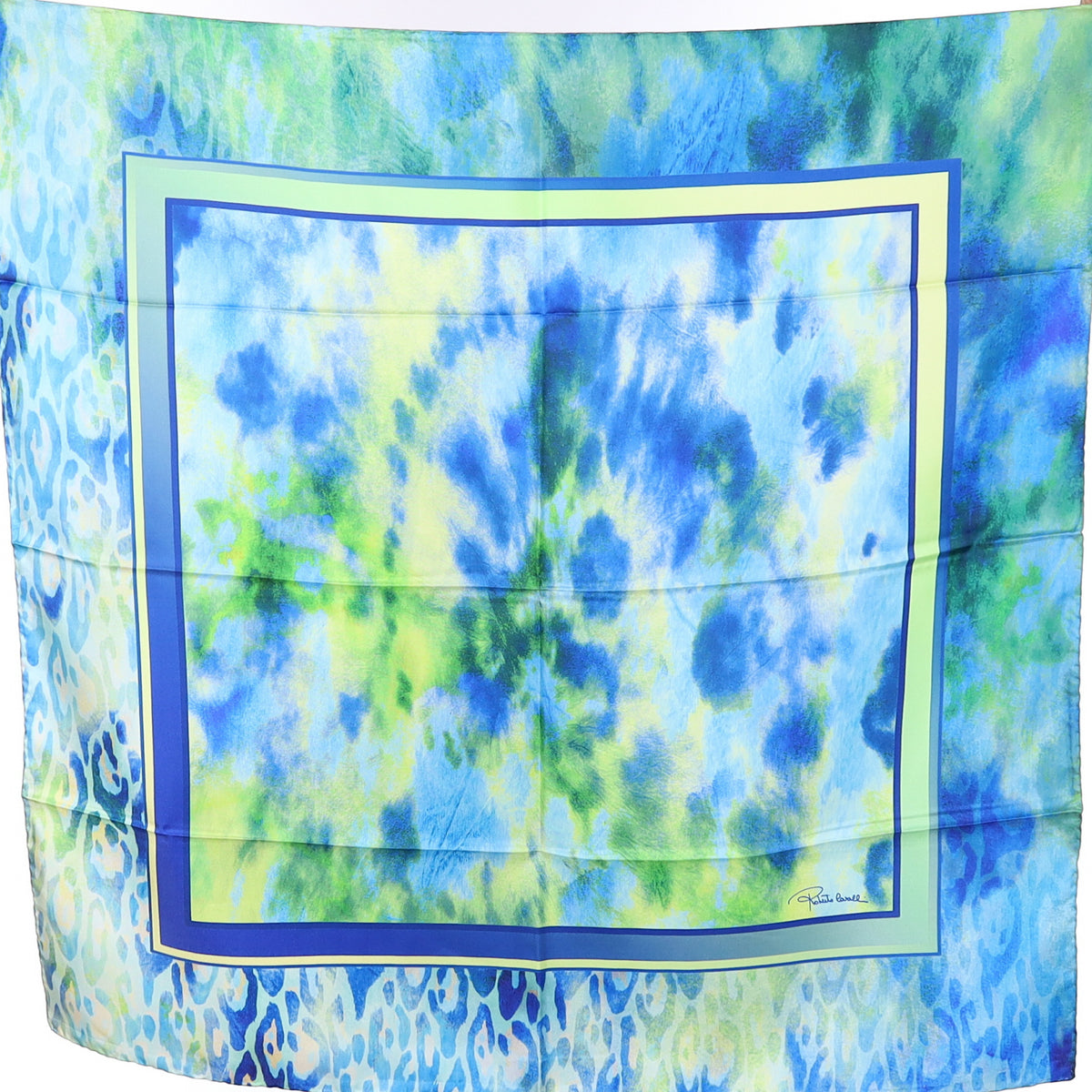 Brand New Roberto Cavalli Green and Blue Silk Scarf