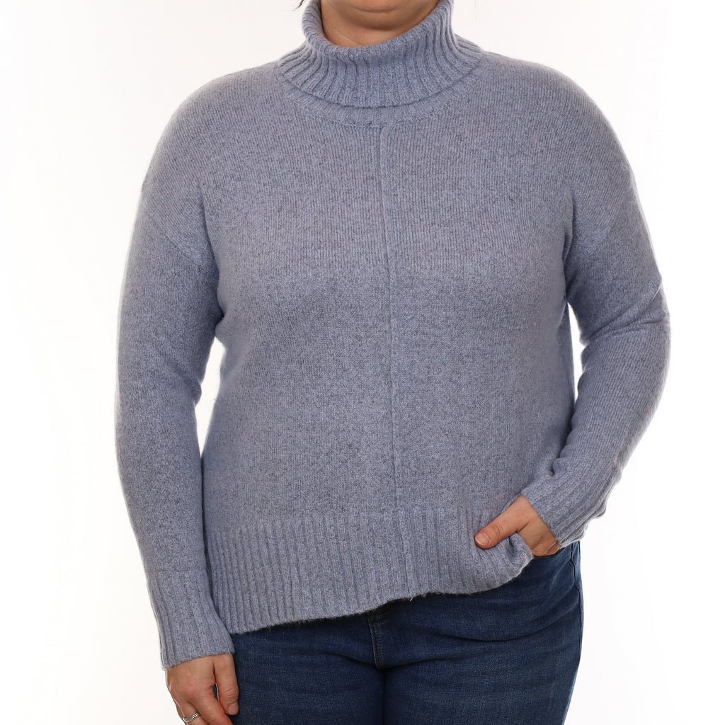 Blue Grey Marl Cashmere Chunky Polo Neck Jumper Large
