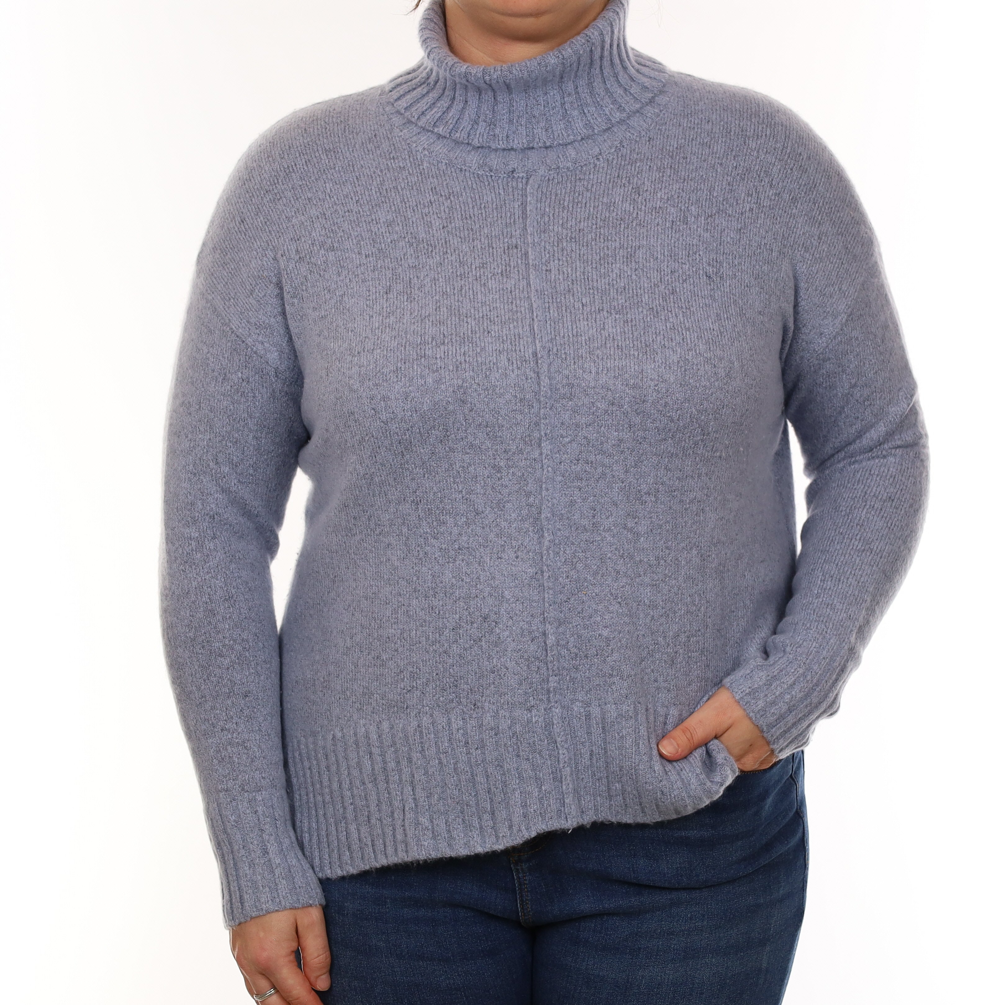 Blue Grey Marl Cashmere Chunky Polo Neck Jumper Large