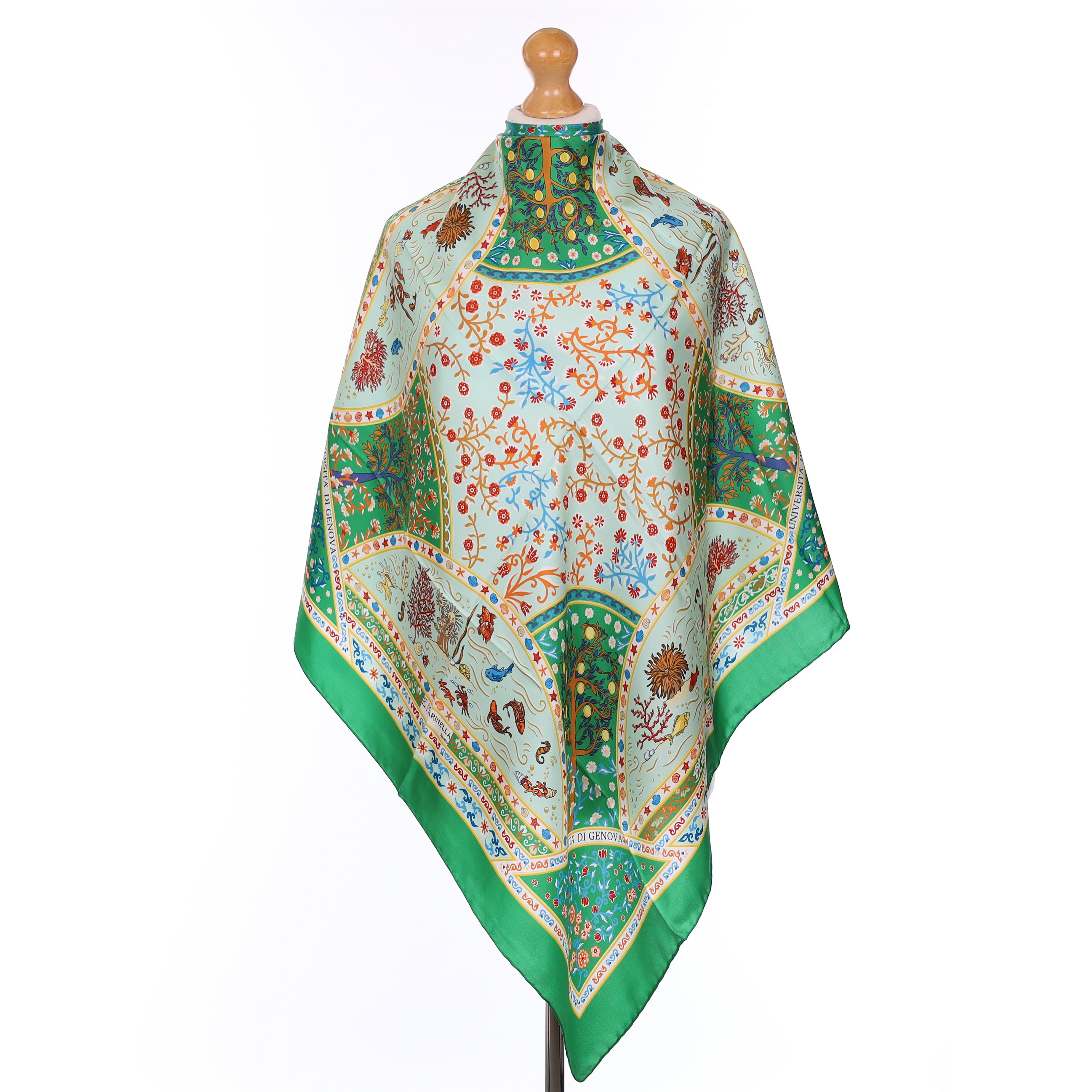 Brand New E.Marinella Green Marine Life Silk Scarf