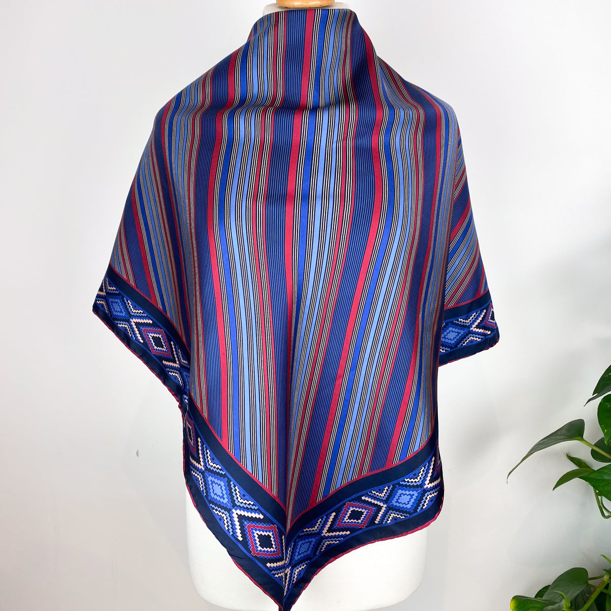 Navy Geometric Vintage Silk Scarf