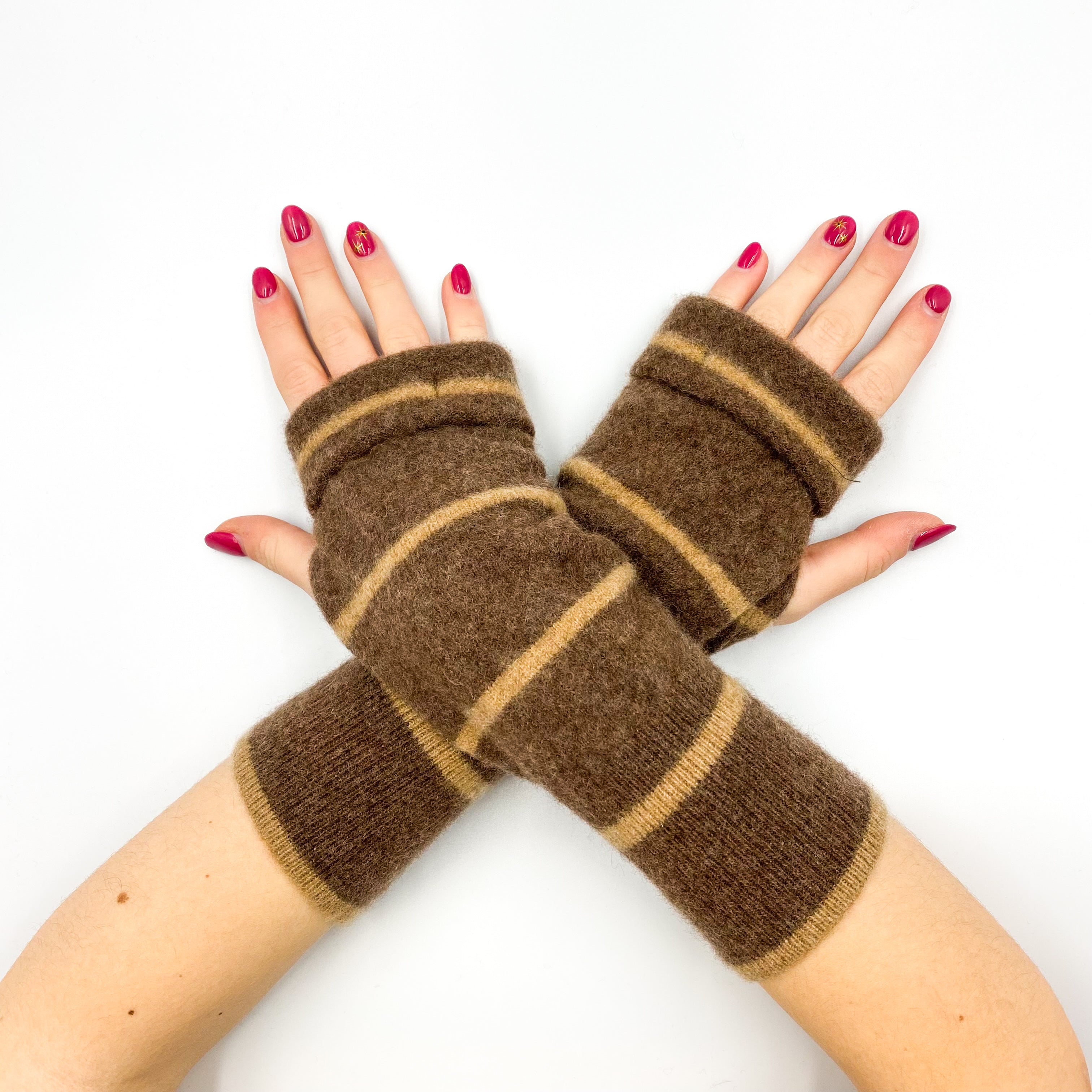 Nutmeg and Camel Stripe Fingerless Gloves