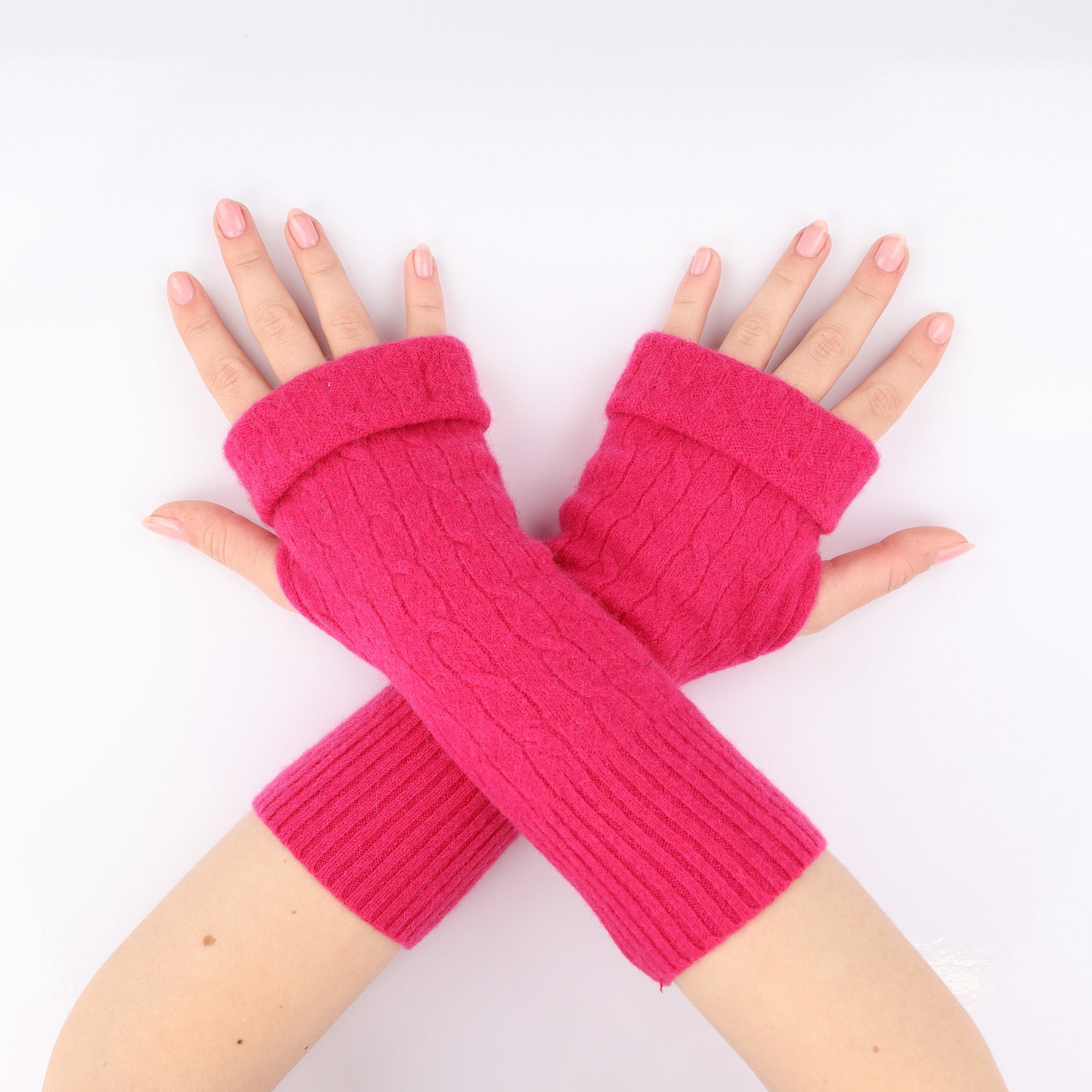 Hot Pink Cable Knit Fingerless Gloves