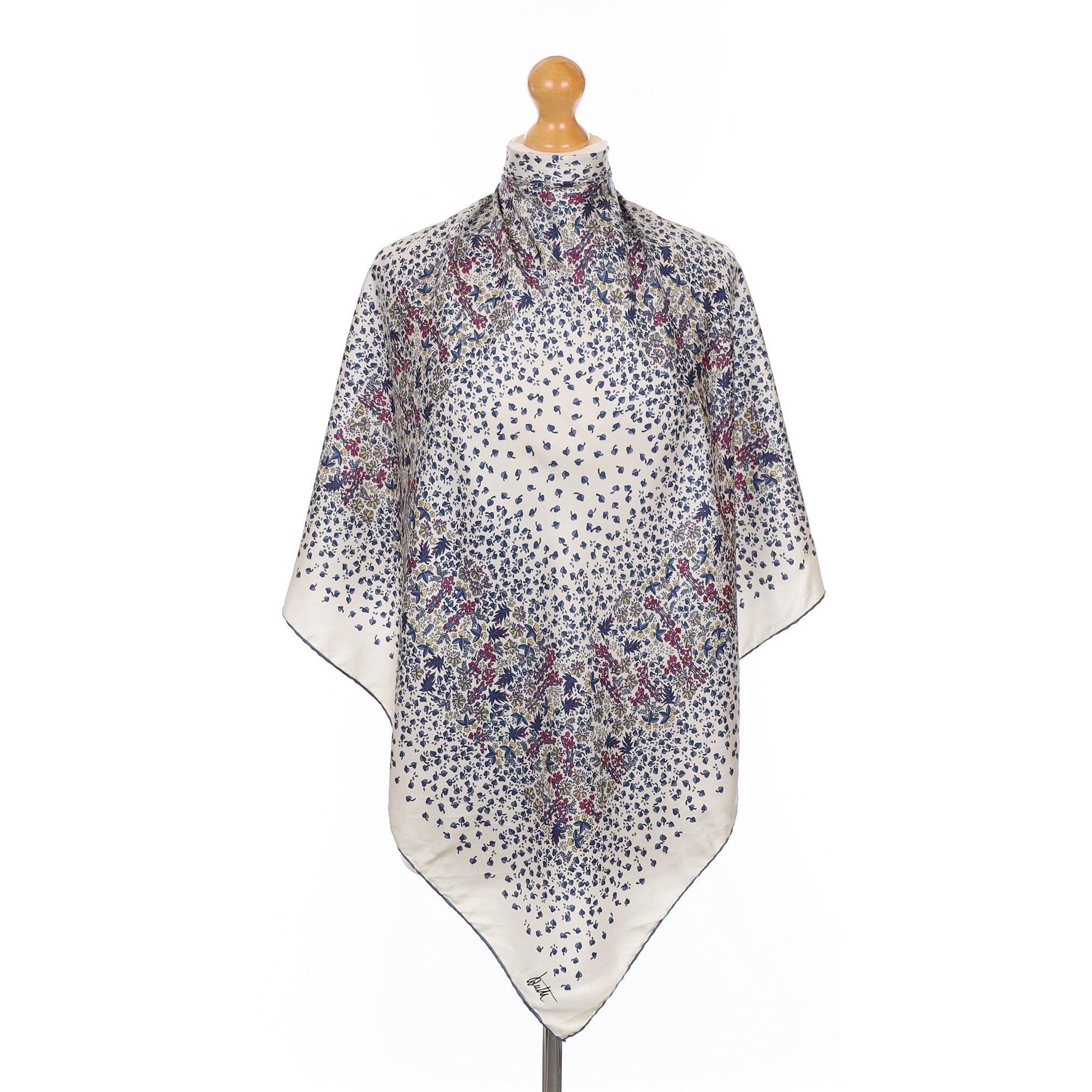 Silver and Blue Foliate Silk Scarf