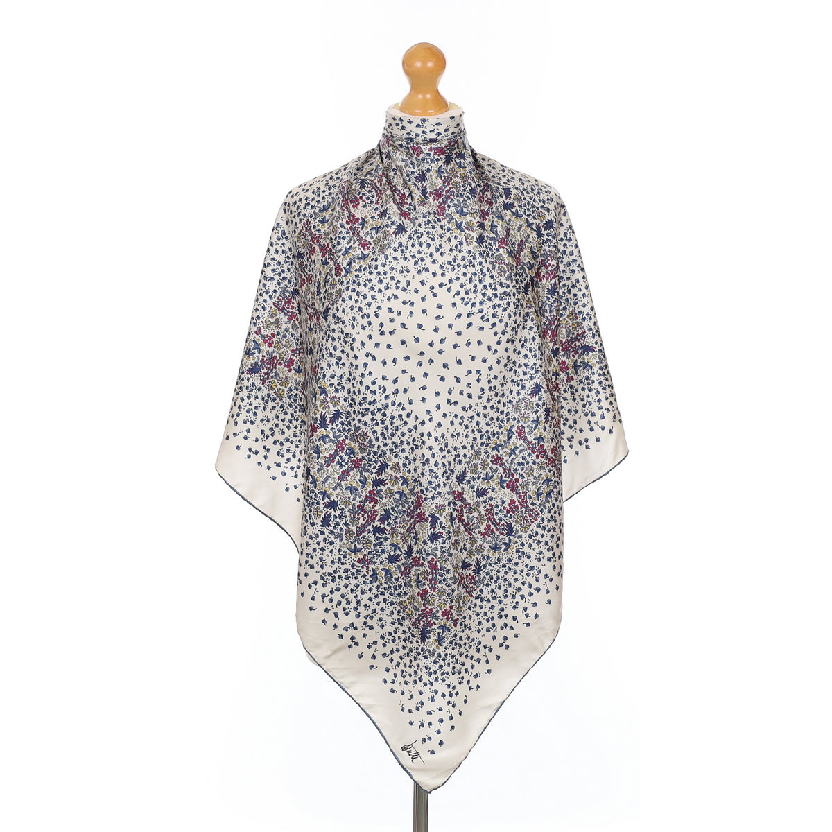 Silver and Blue Foliate Silk Scarf