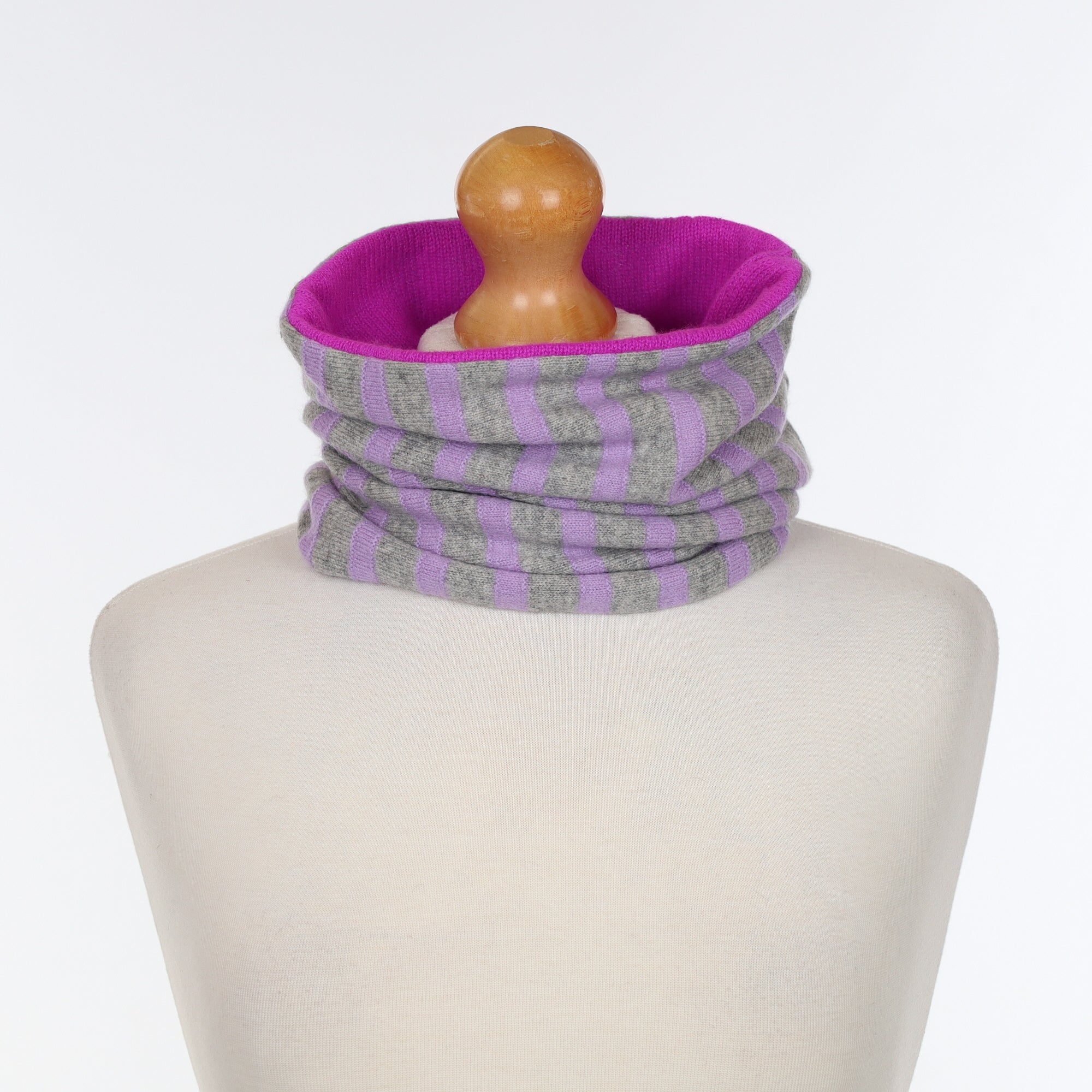 Purple and Grey Stripe with Magenta Luxury Double Layered Snood