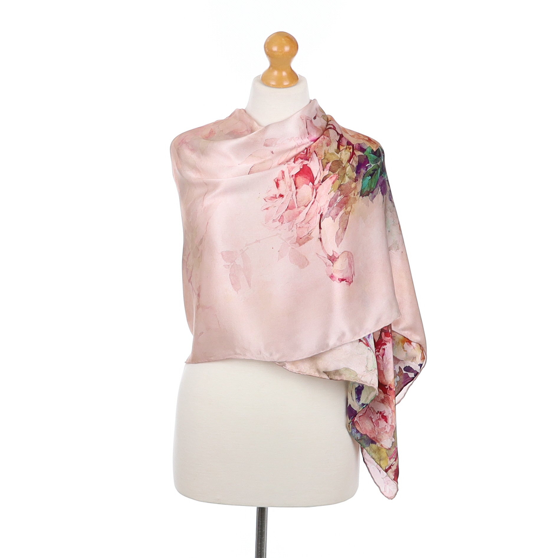 Long Pink Floral Silk Scarf