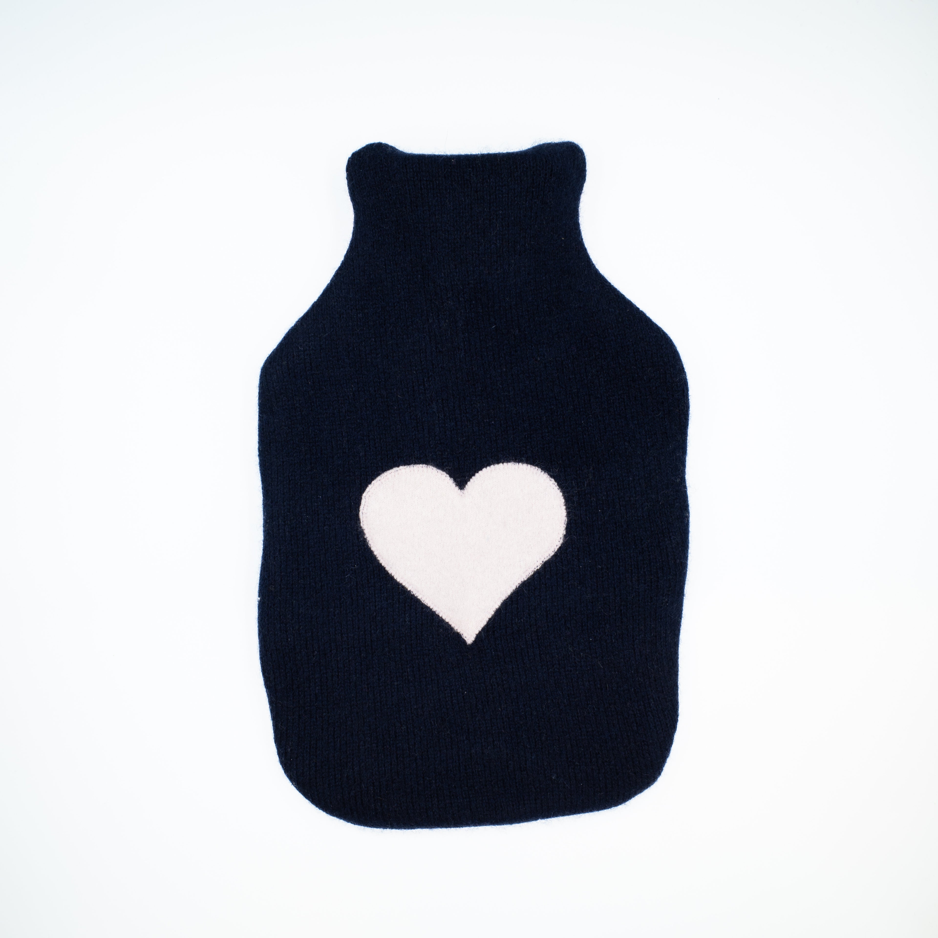 Navy and Baby Pink Heart Cashmere Large Hot Water Bottle