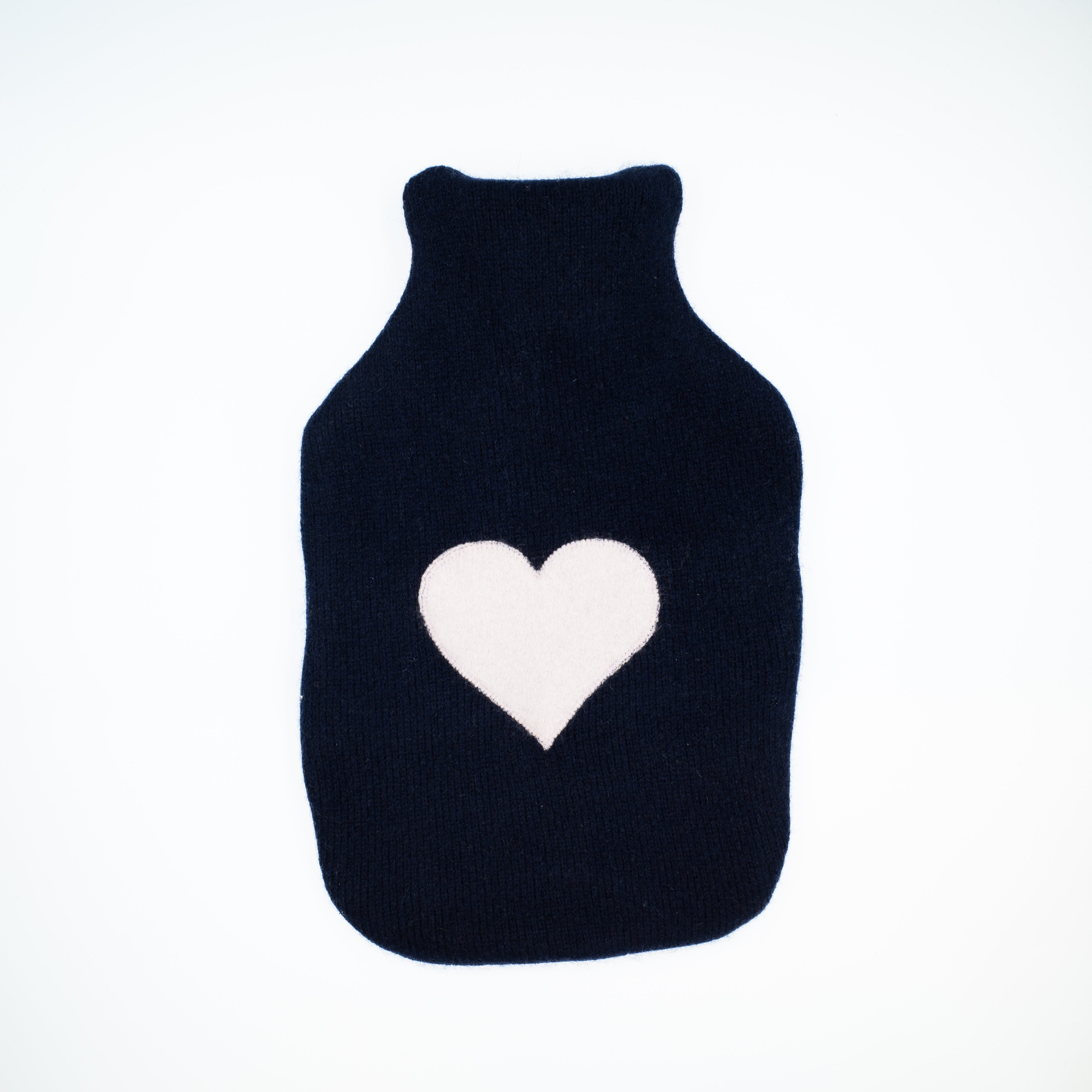 Navy and Baby Pink Heart Cashmere Large Hot Water Bottle