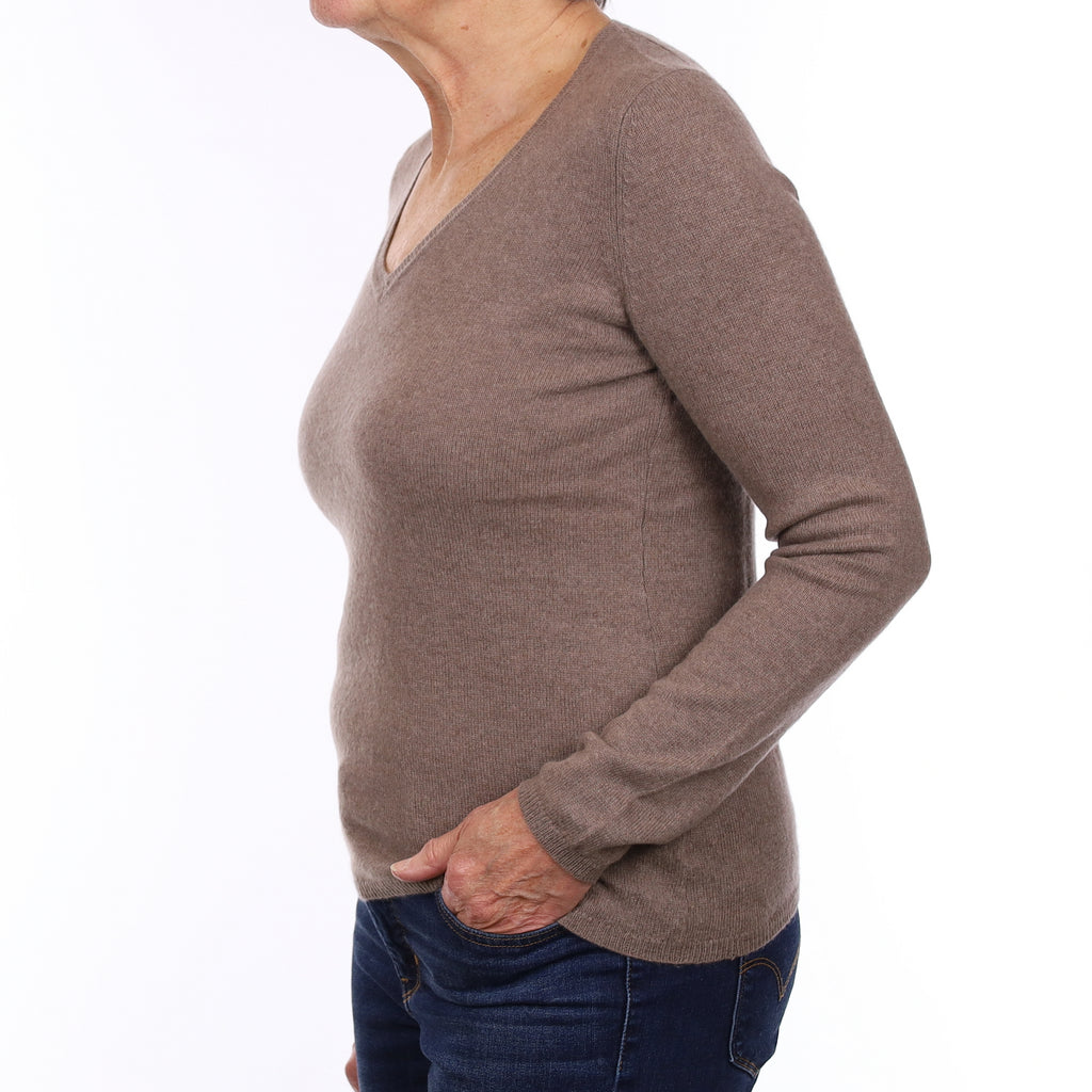 Mocha Brown Cashmere V Neck Jumper Medium