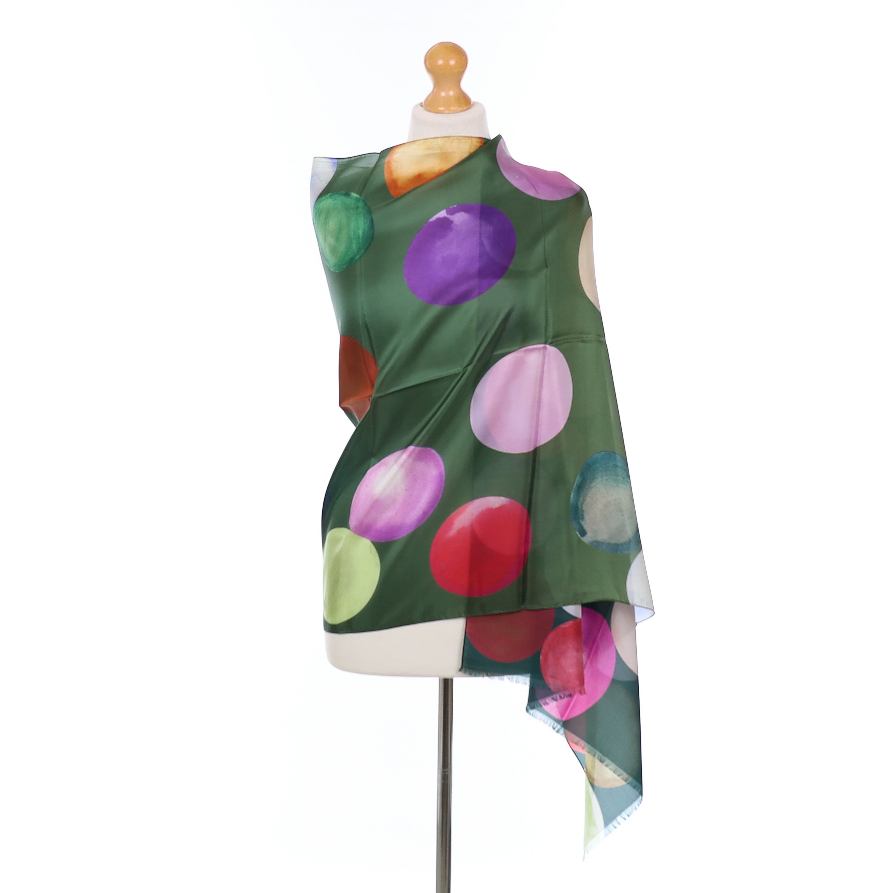 Brand New Italian Green Bubble Patterned Silk Wrap