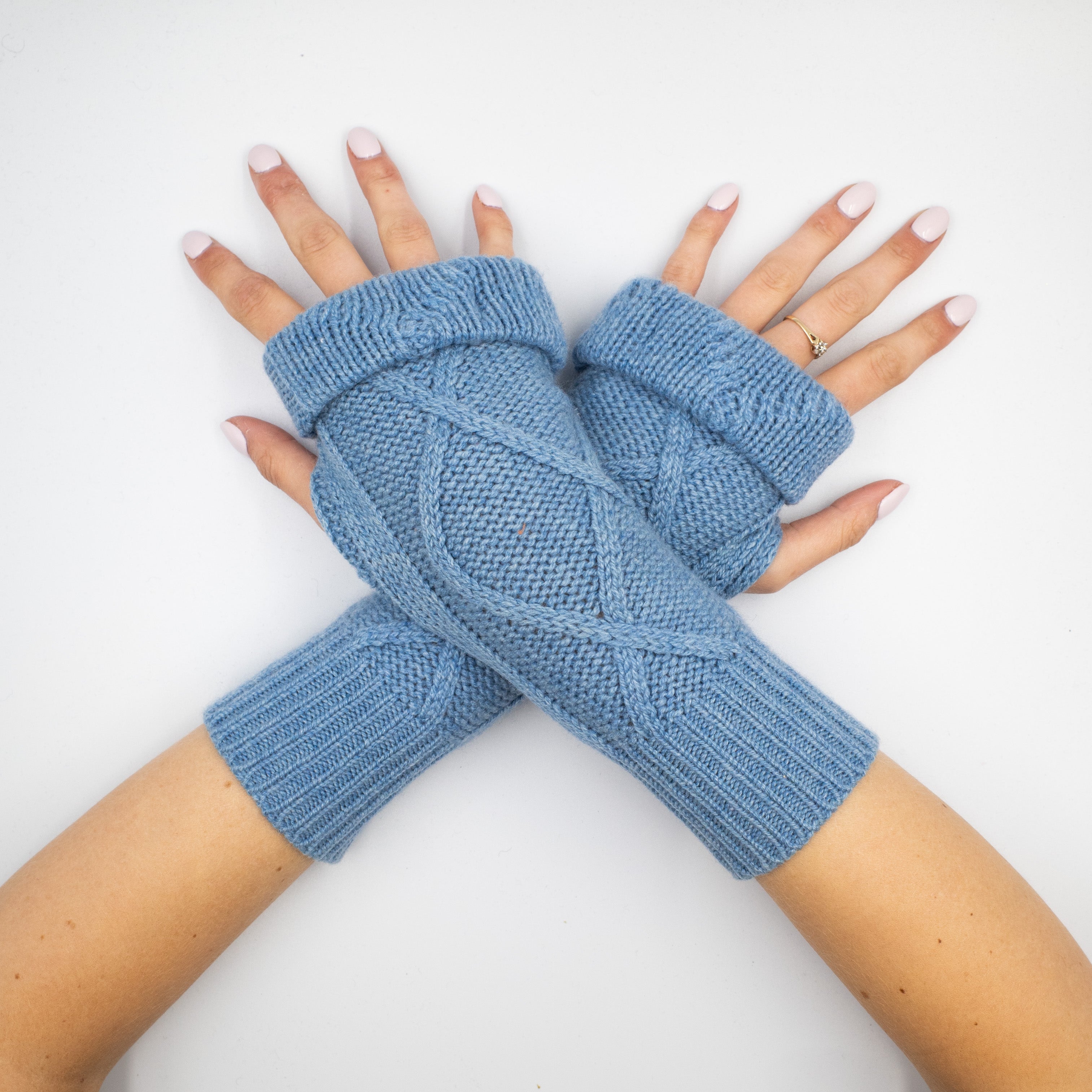 Denim Blue Chunky Fingerless Gloves