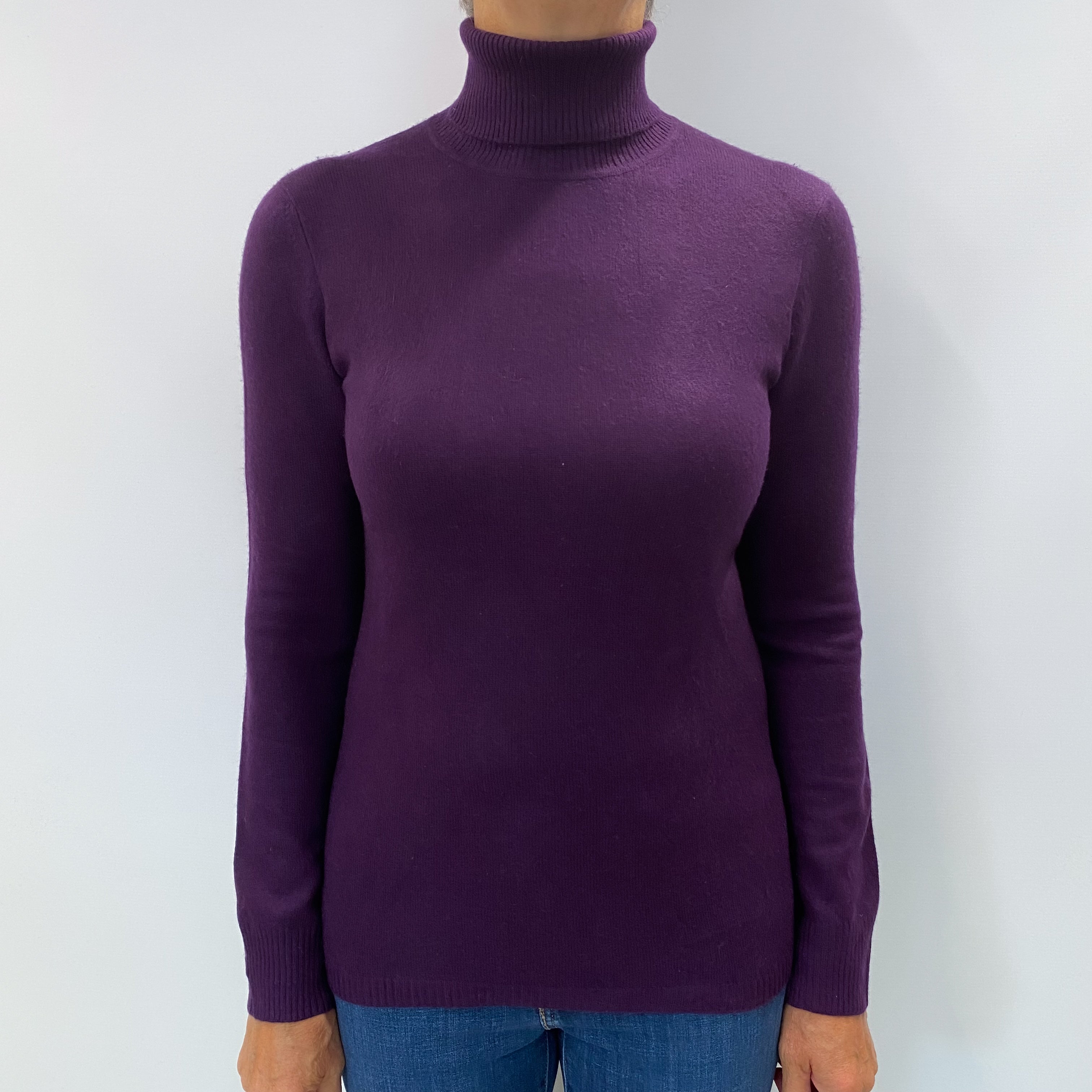Aubergine Purple Cashmere Turtle Neck Jumper Medium