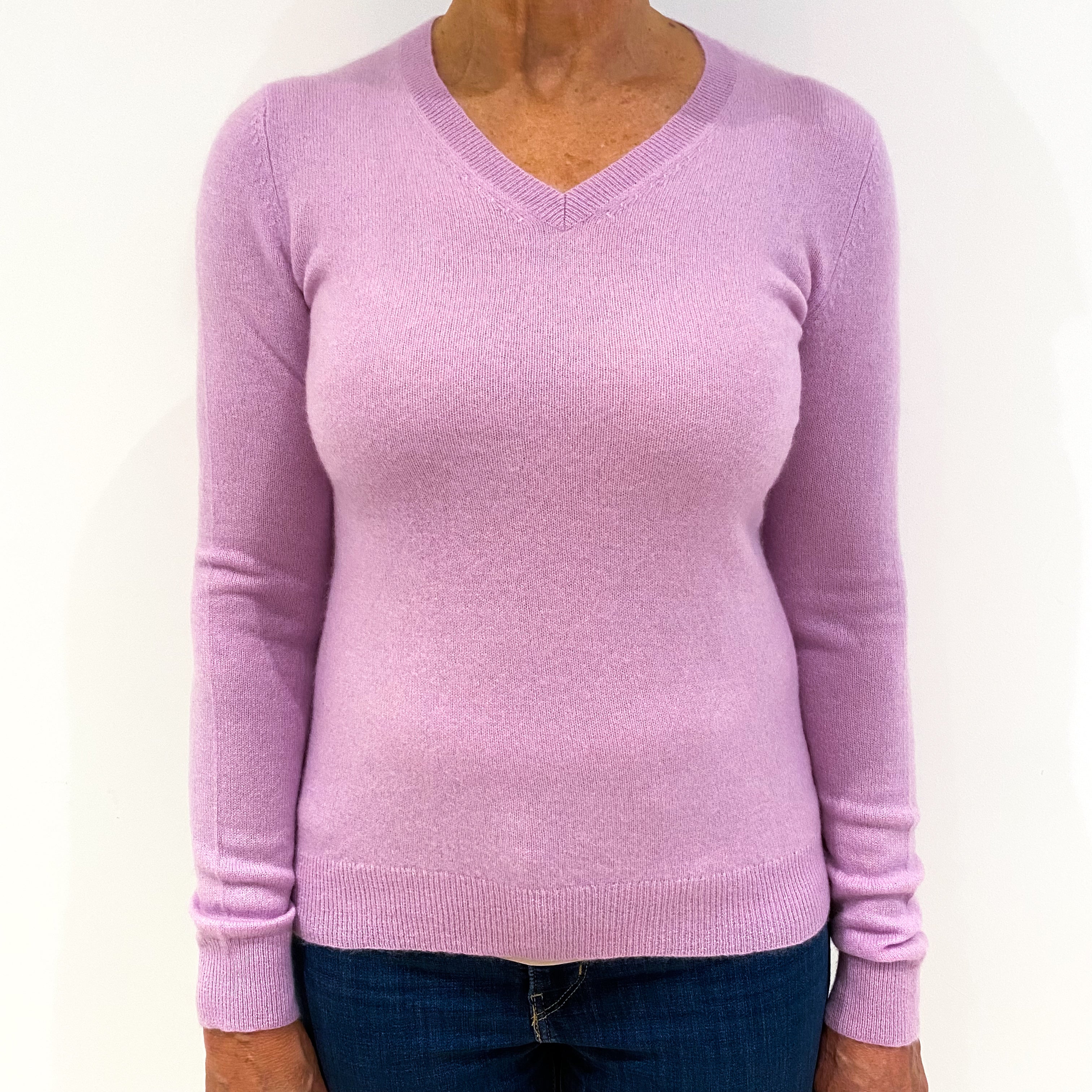 Lilac Blush Purple Cashmere V-Neck Jumper Medium