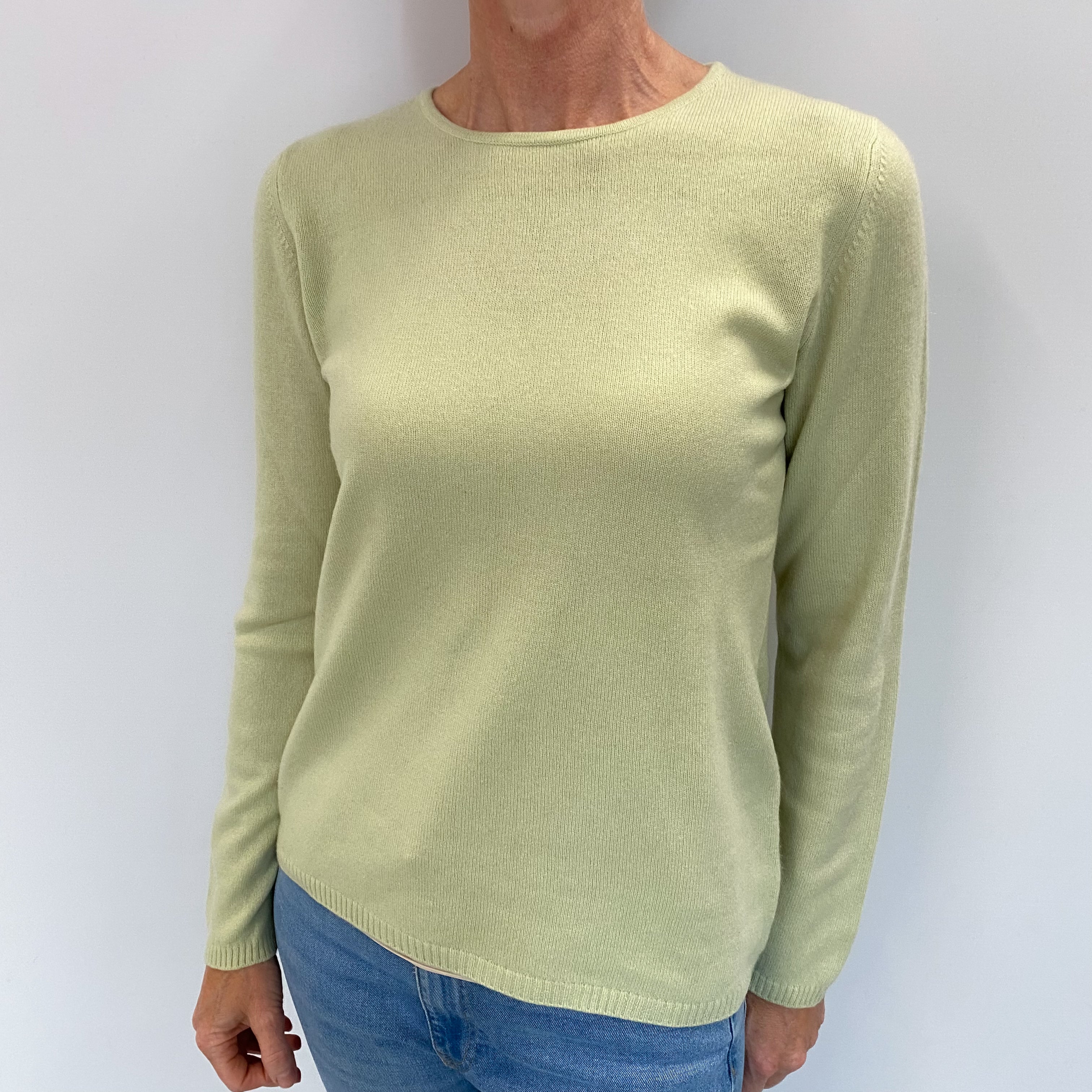 Chicory Green Cashmere Crew Neck Jumper Small
