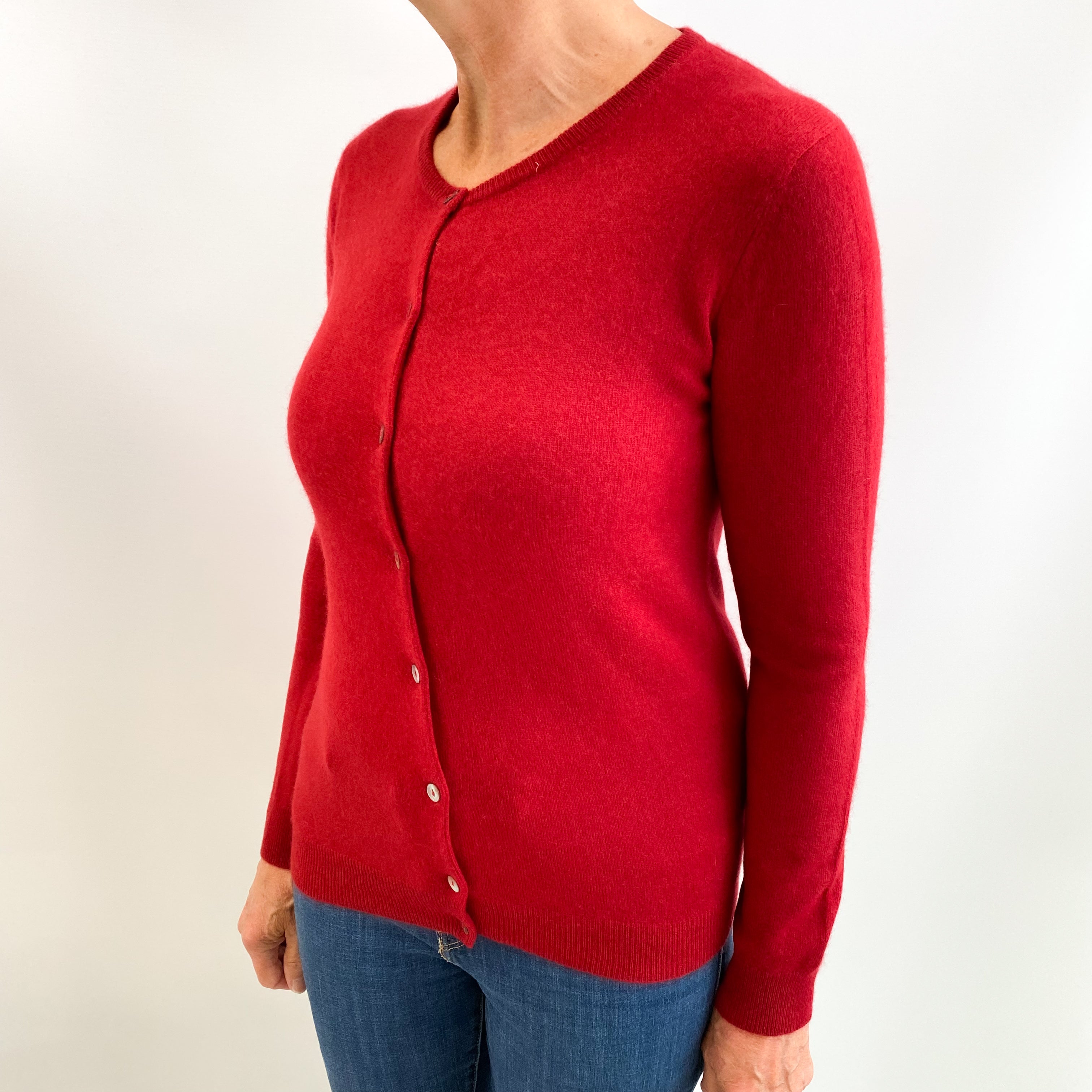 Garnet Red Cashmere Crew Neck Cardigan Medium