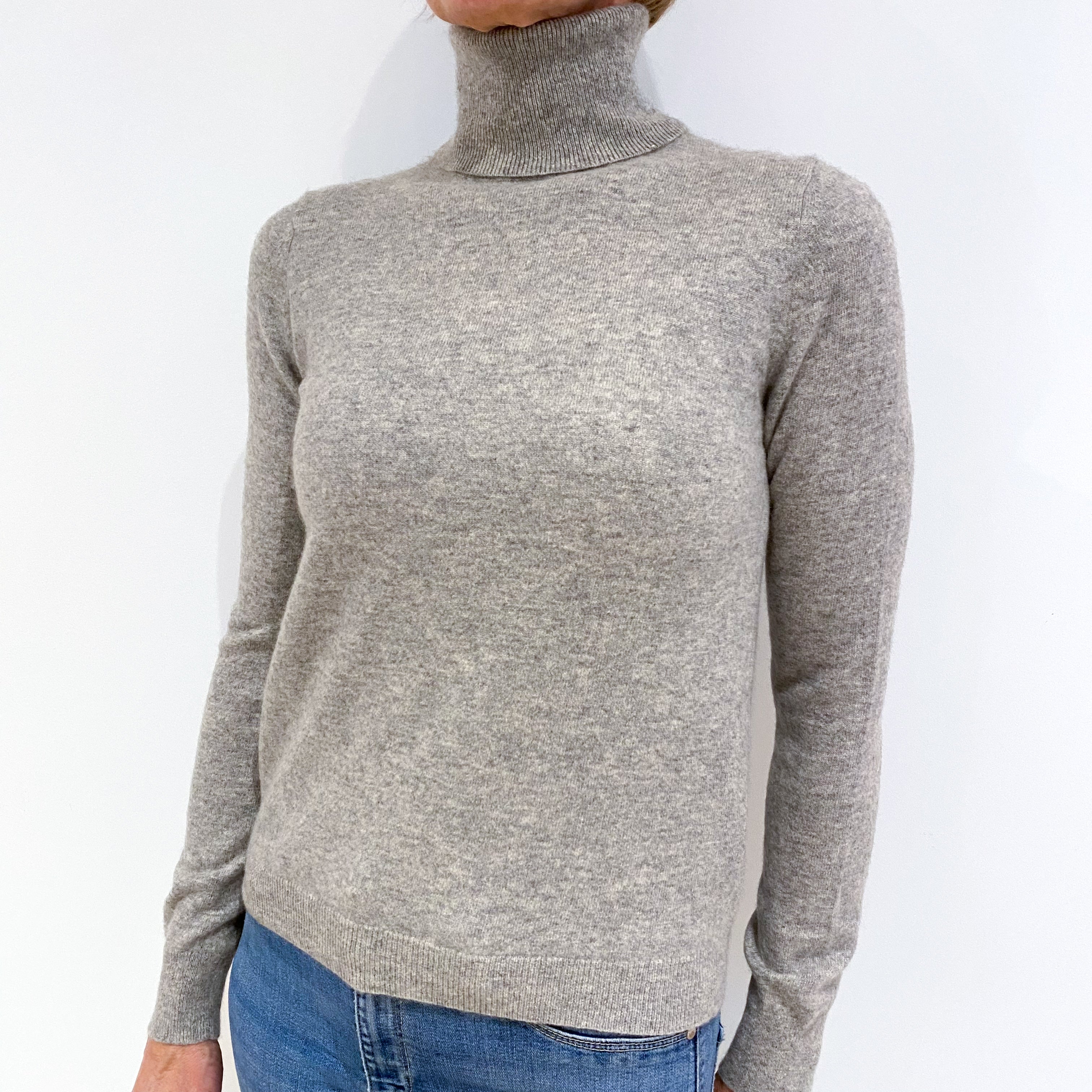 Smoke Grey Cashmere Polo Neck Jumper Small