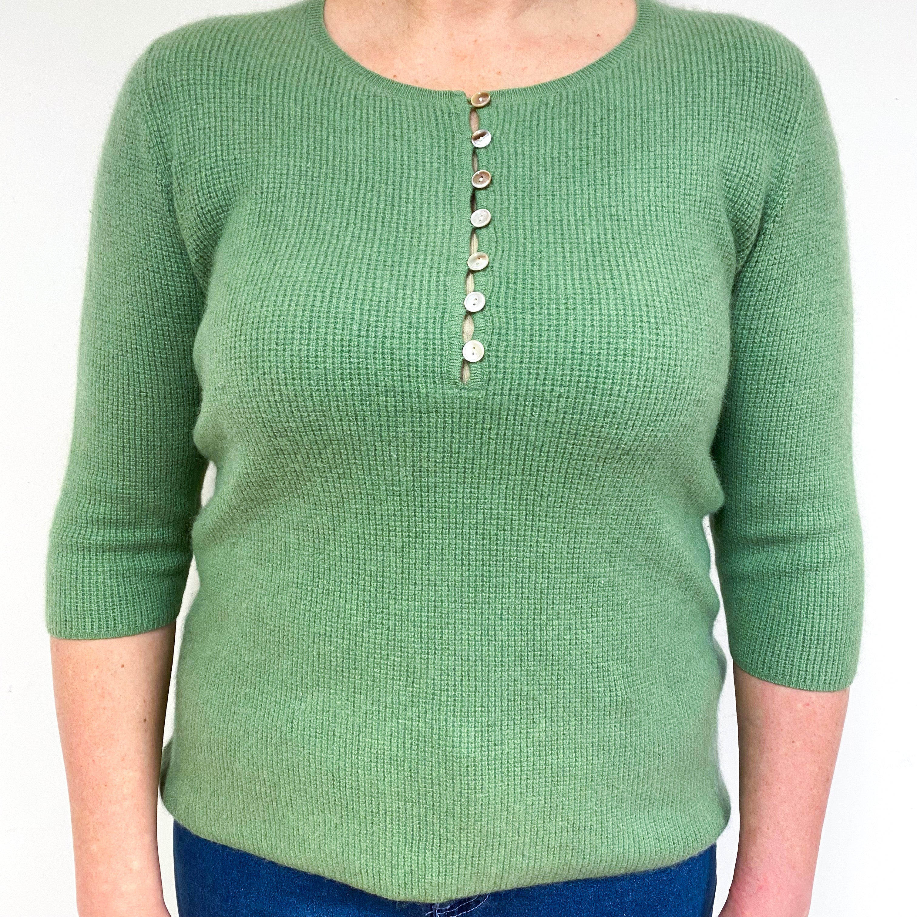 Fern Green Cashmere Crew Neck Jumper Large
