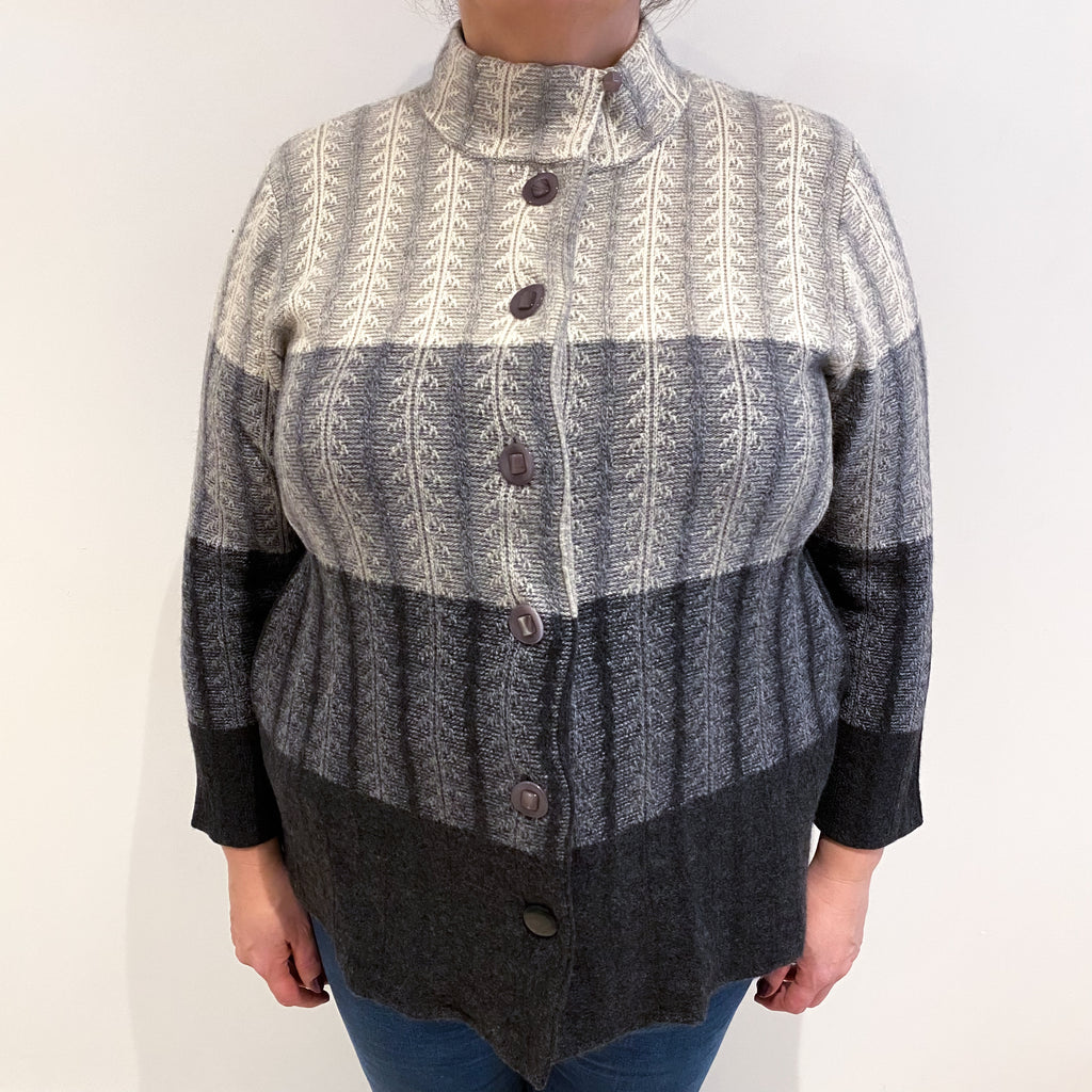 Grey Colour Block Cashmere Funnel Neck Cardigan Extra Large