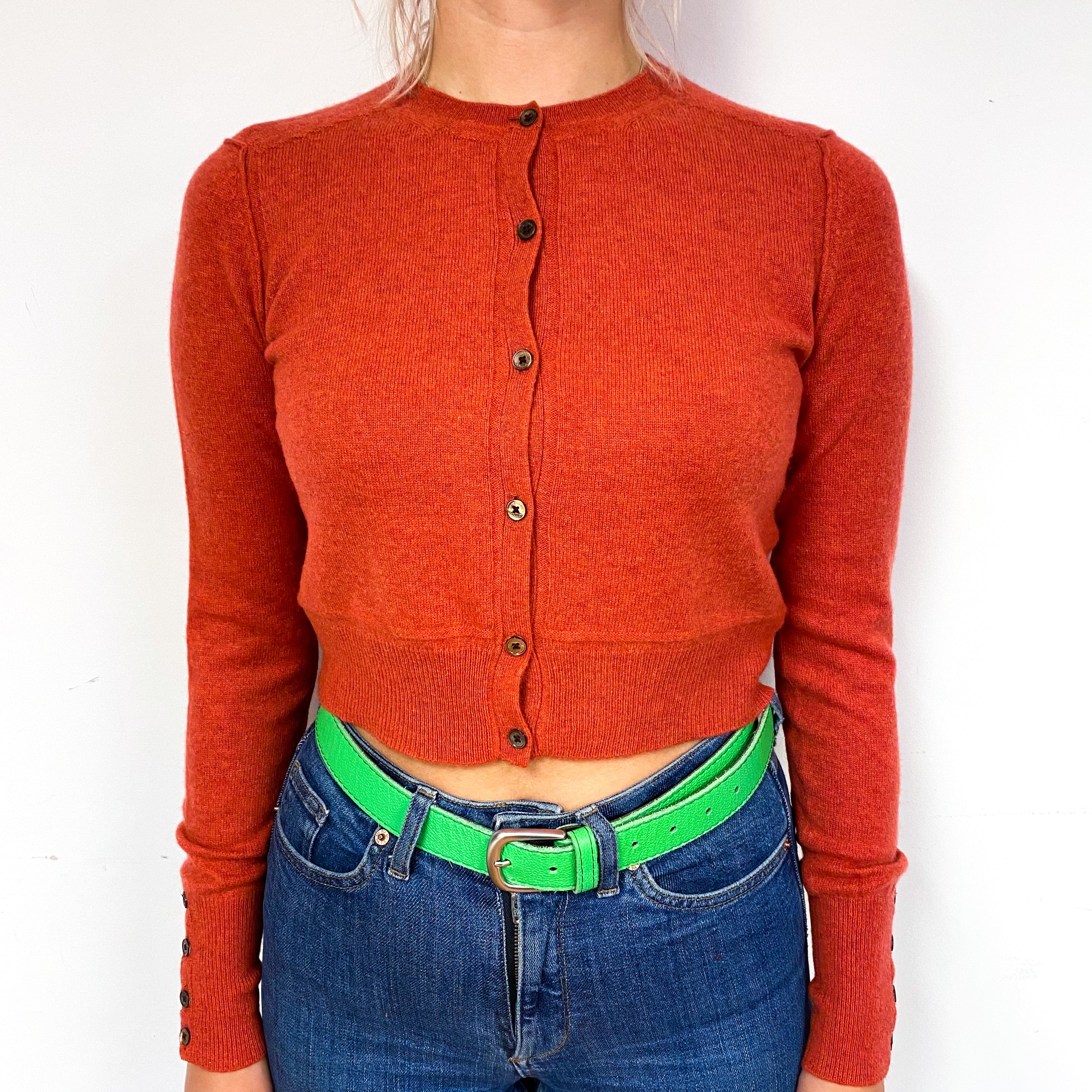Paprika Orange Cropped Cashmere Crew Neck Cardigan Small