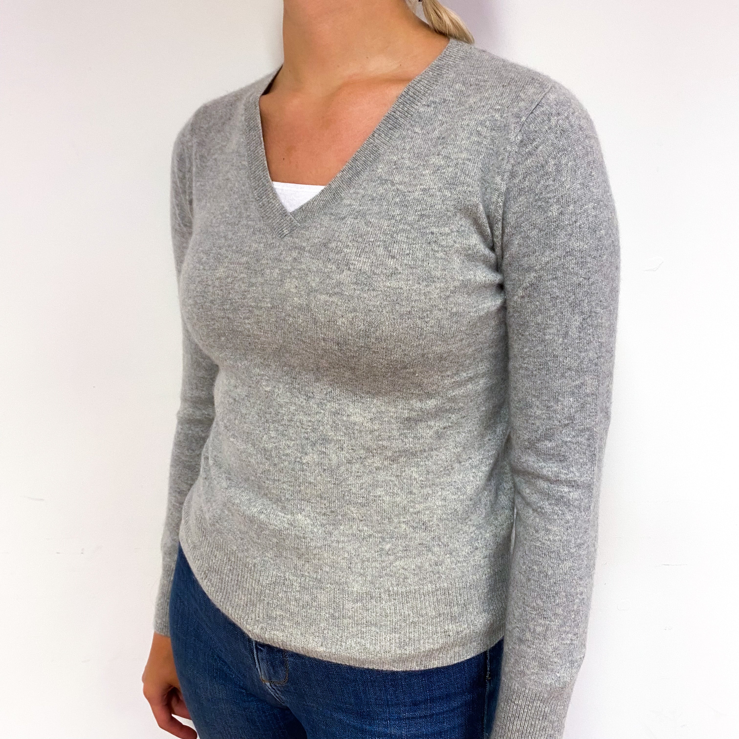 Smoke Grey Cashmere V-Neck Jumper Small
