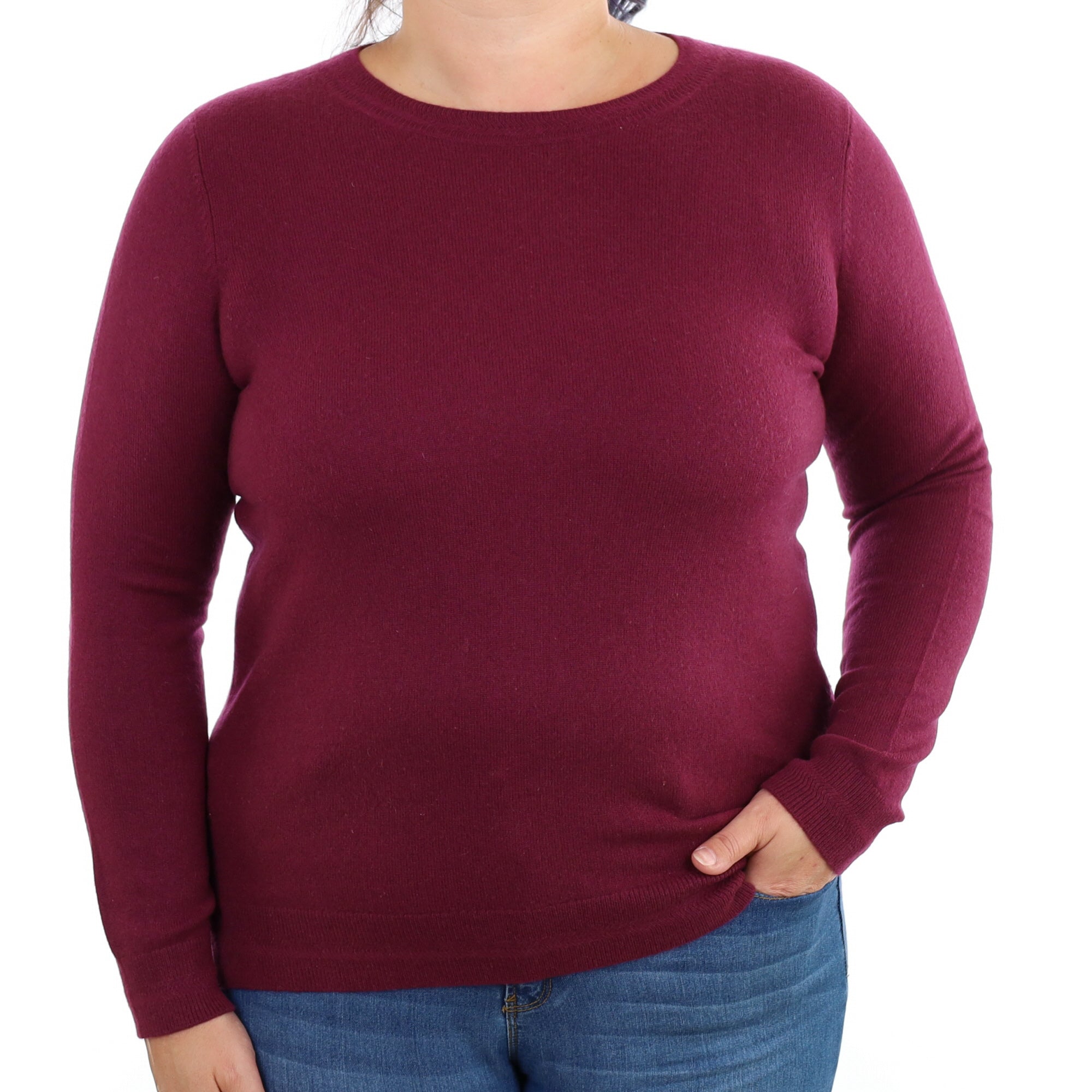 Burgundy Red Cashmere Crew Neck Jumper Large
