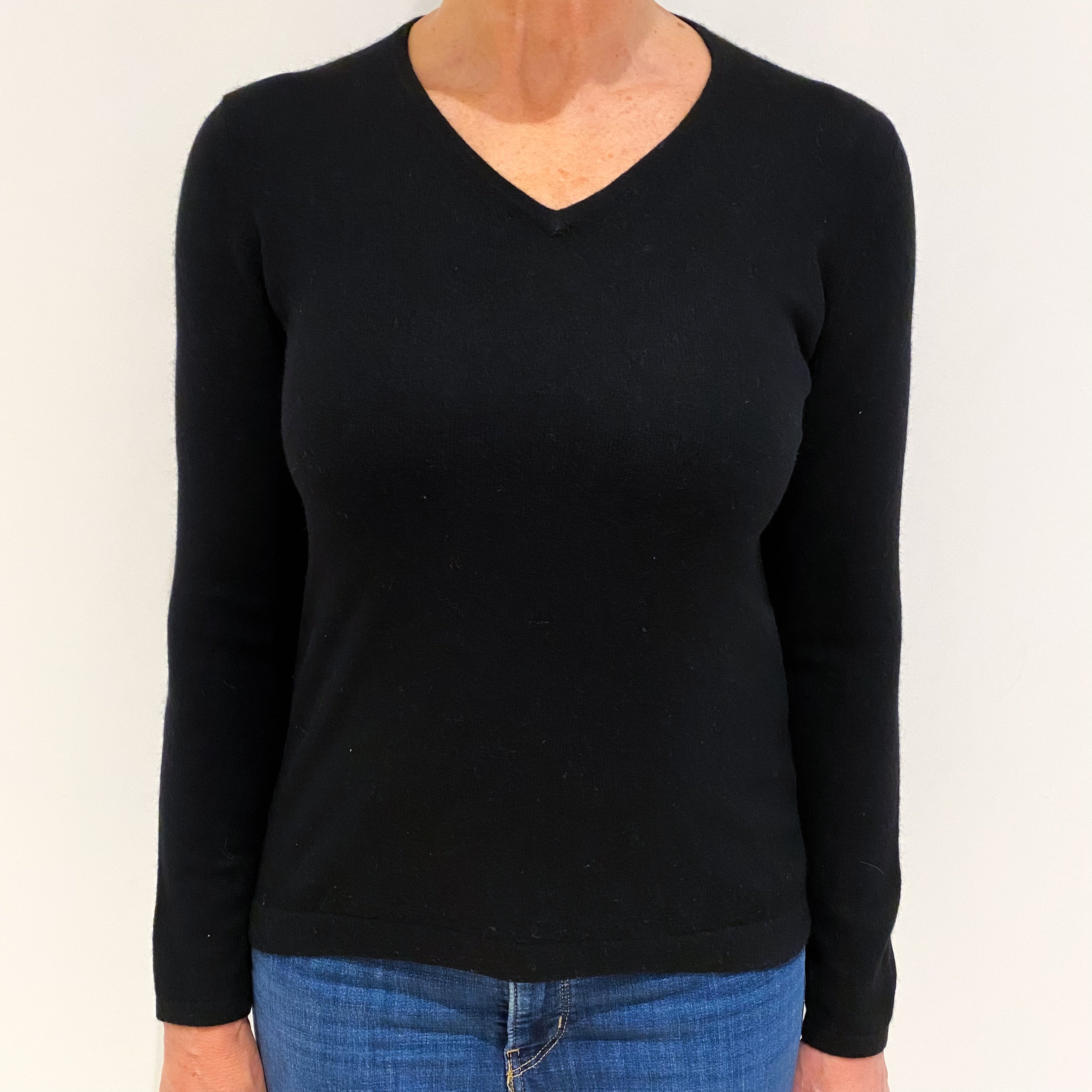 Black Cashmere V Neck Jumper Medium