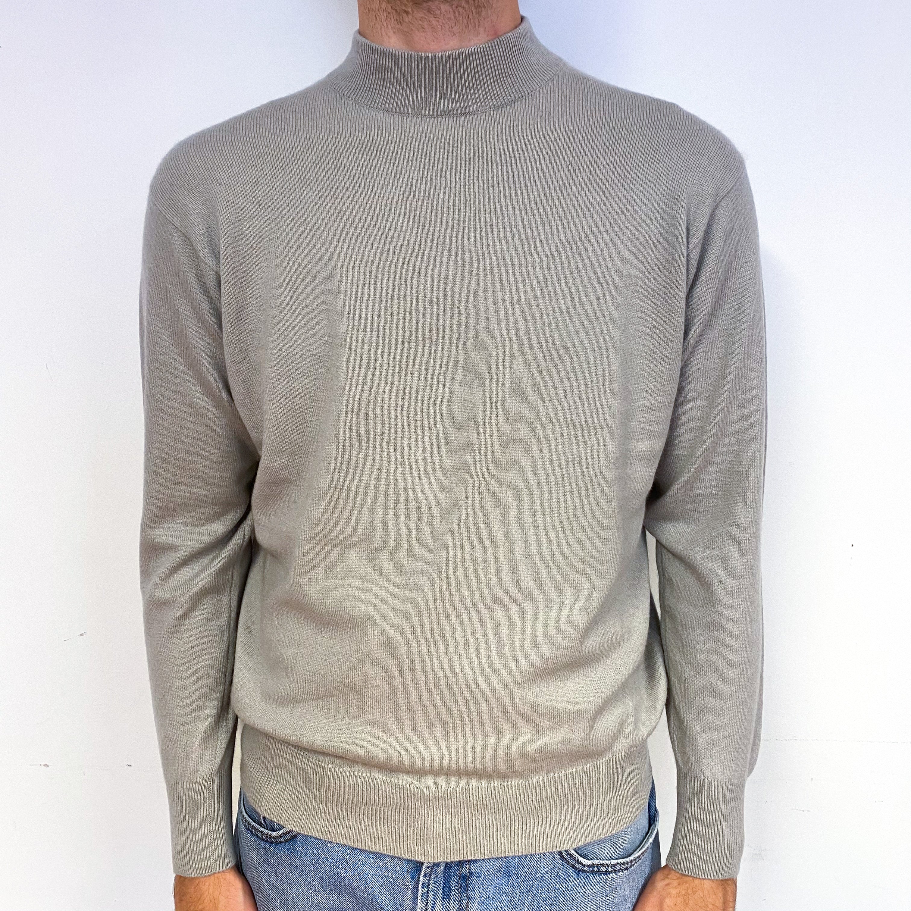 Men's Dusty Grey Cashmere Turtle Neck Jumper Medium