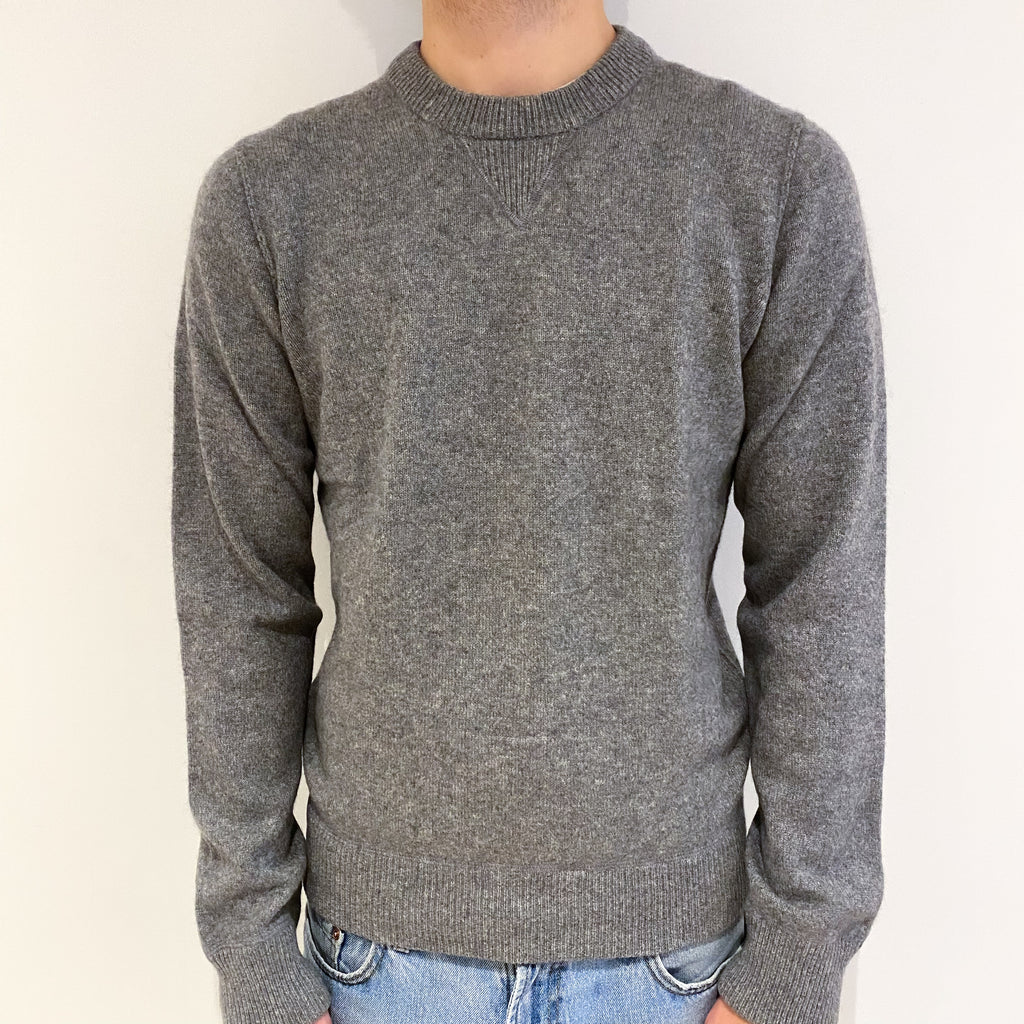 Men's Ash Grey Cashmere Crew Neck Jumper Large