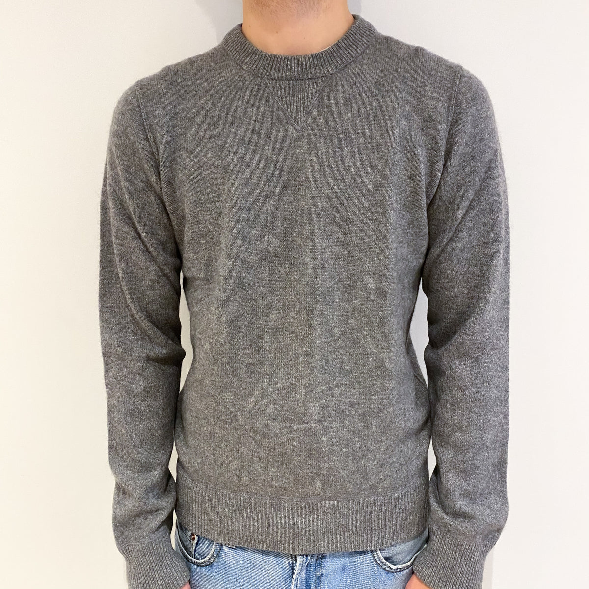 Men's Ash Grey Cashmere Crew Neck Jumper Large