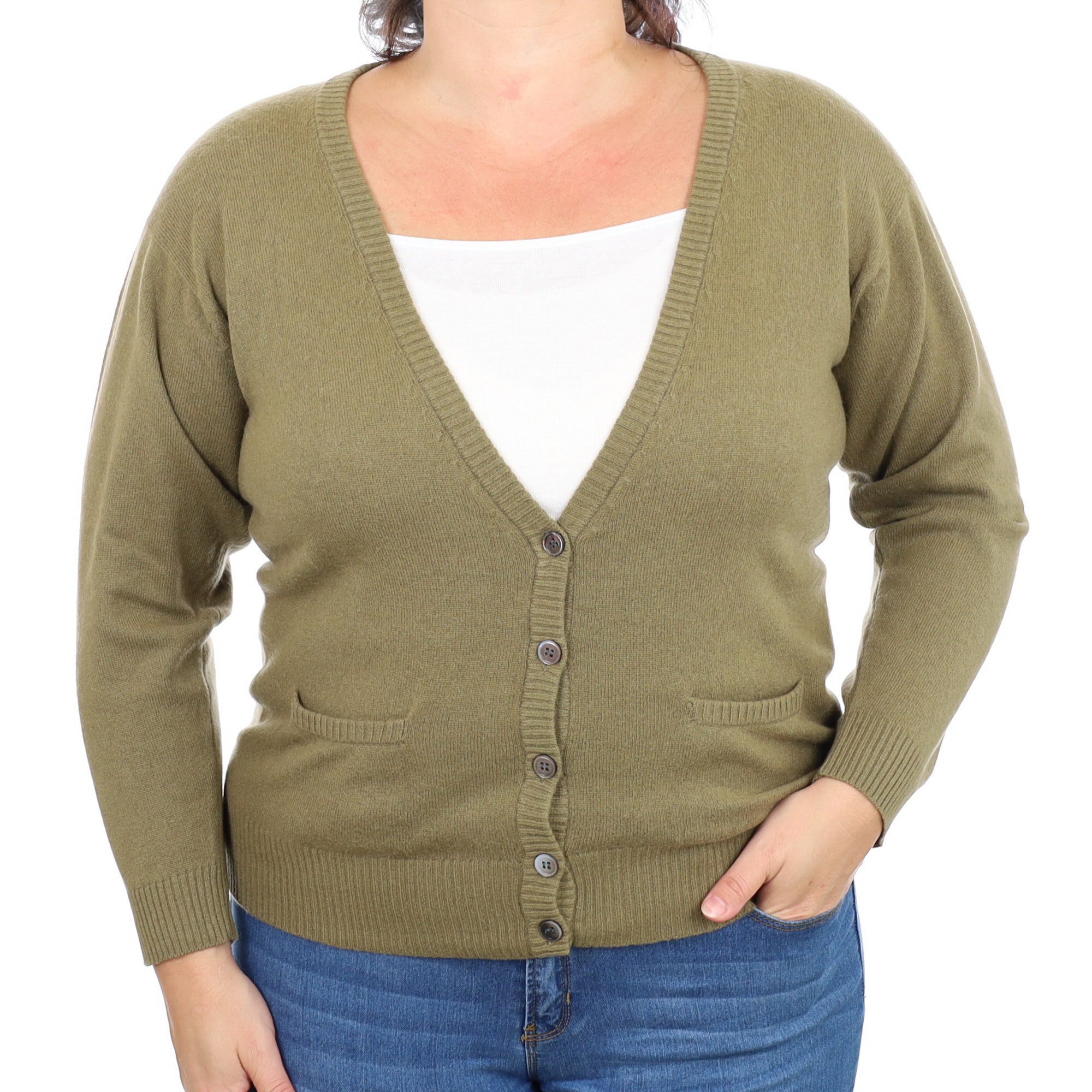 Olive Green Cashmere V Neck Cardigan Large