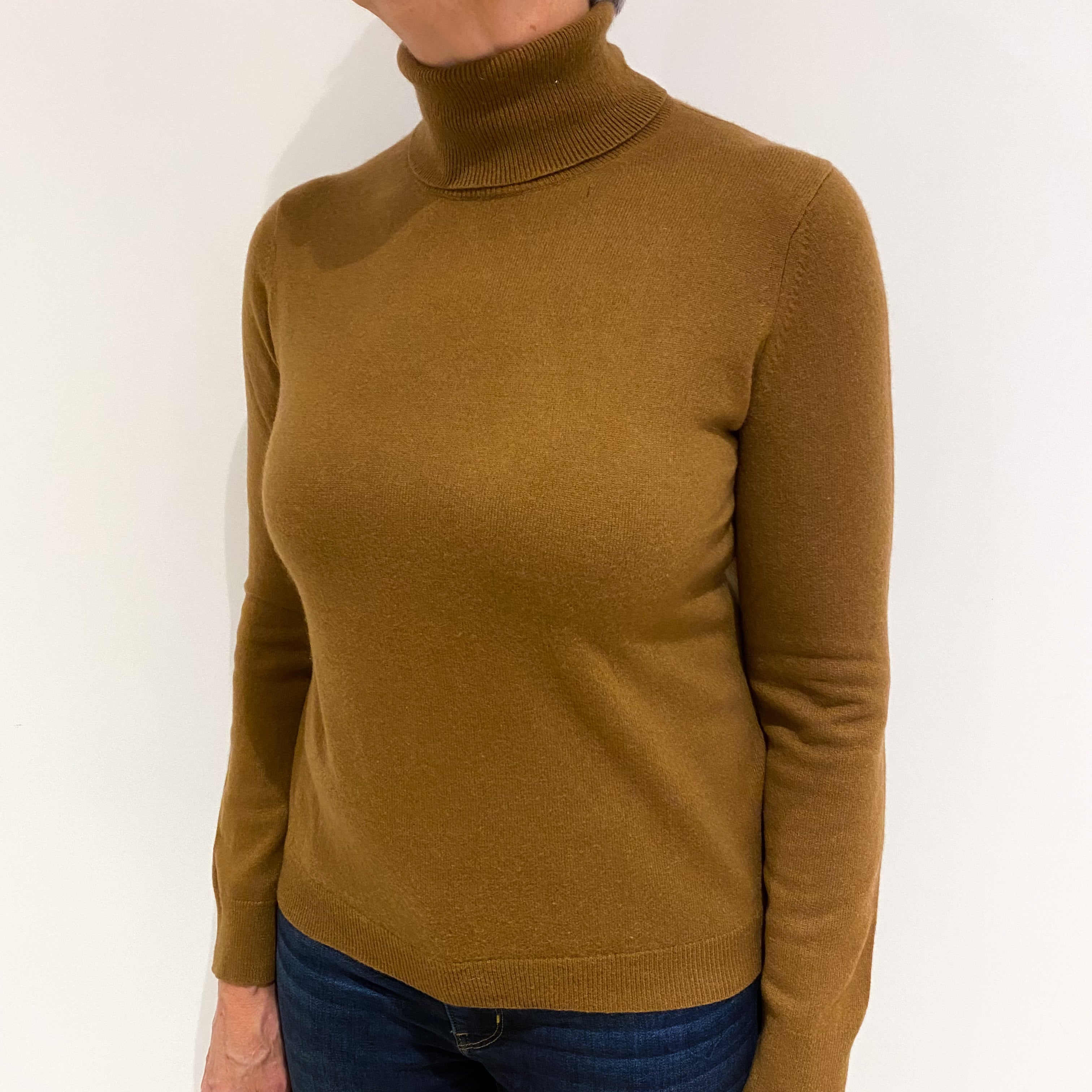 Cinnamon Brown Cashmere Polo Neck Jumper Medium