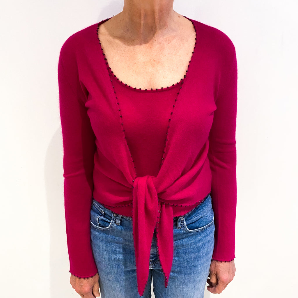 Fuchsia Pink Cashmere V Neck Cardigan Twin Set Medium