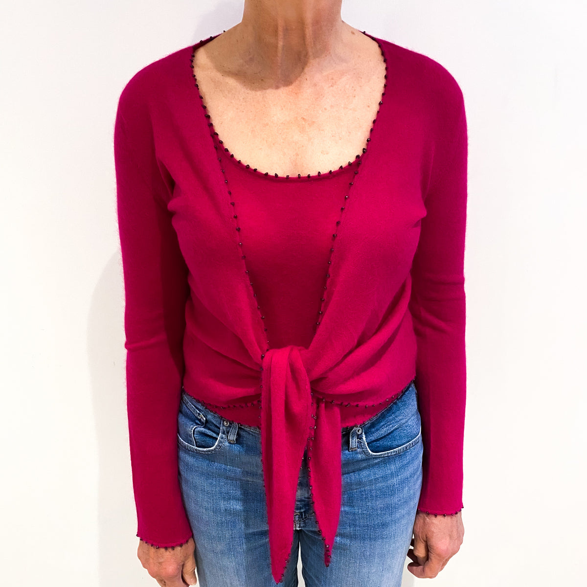 Fuchsia Pink Cashmere V Neck Cardigan Twin Set Medium