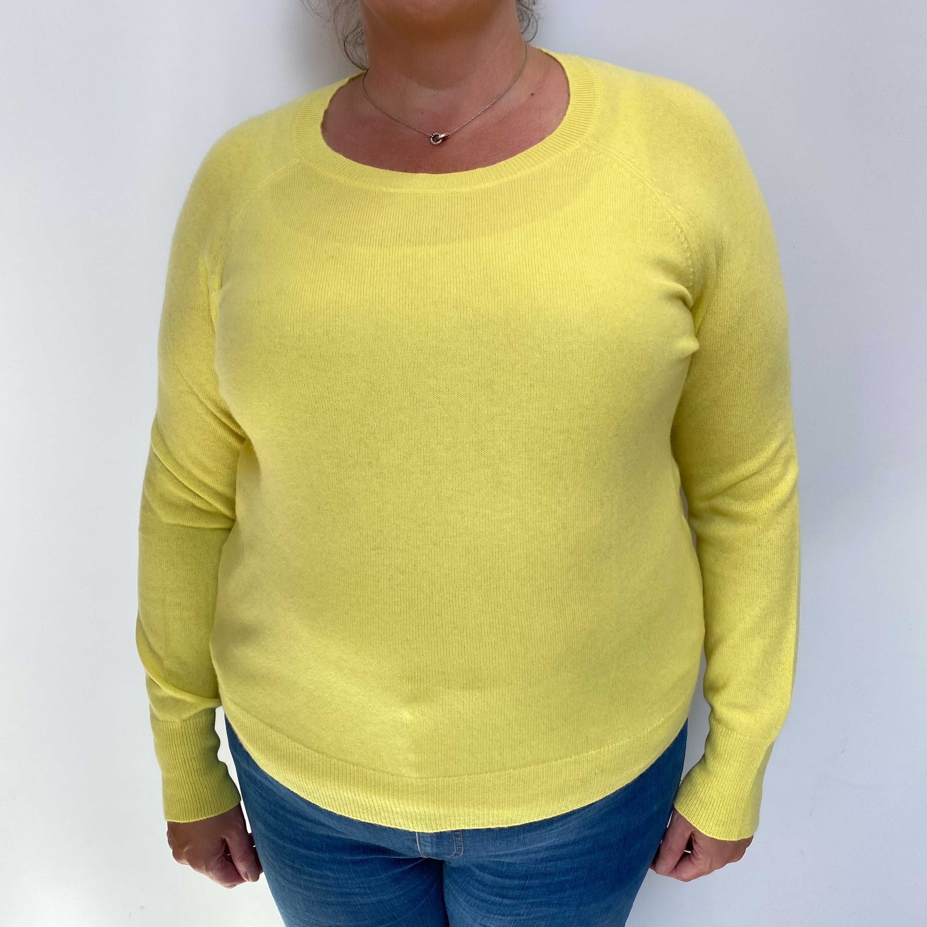Bright Lemon Yellow Cashmere Crew Neck Jumper Extra Large