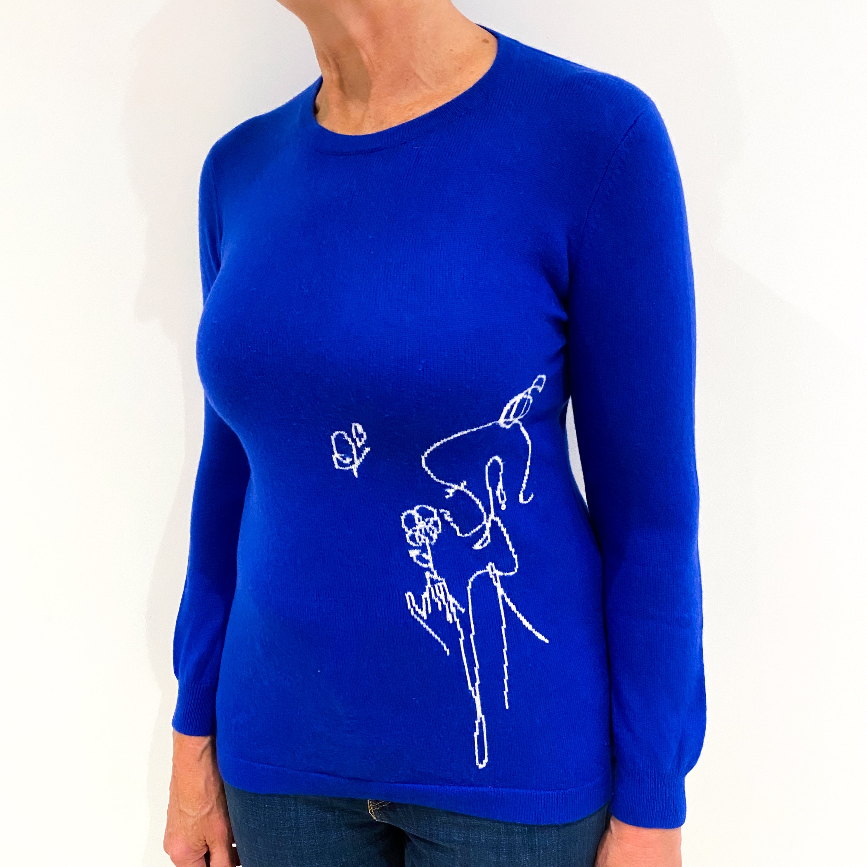 Cobalt Blue Cashmere Crew Neck Jumper Medium