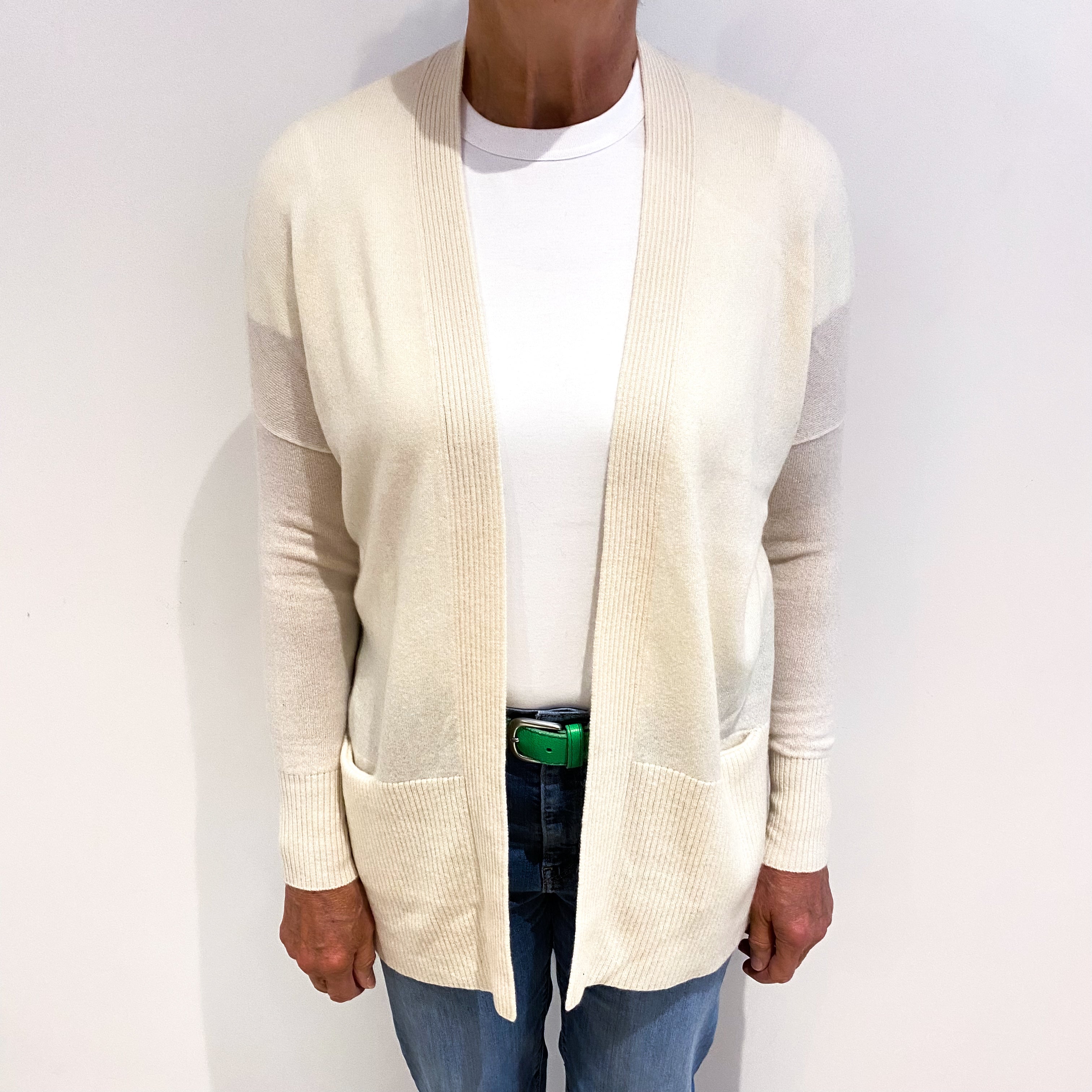 Vanilla Cream Cashmere Edge To Edge Cardigan Medium