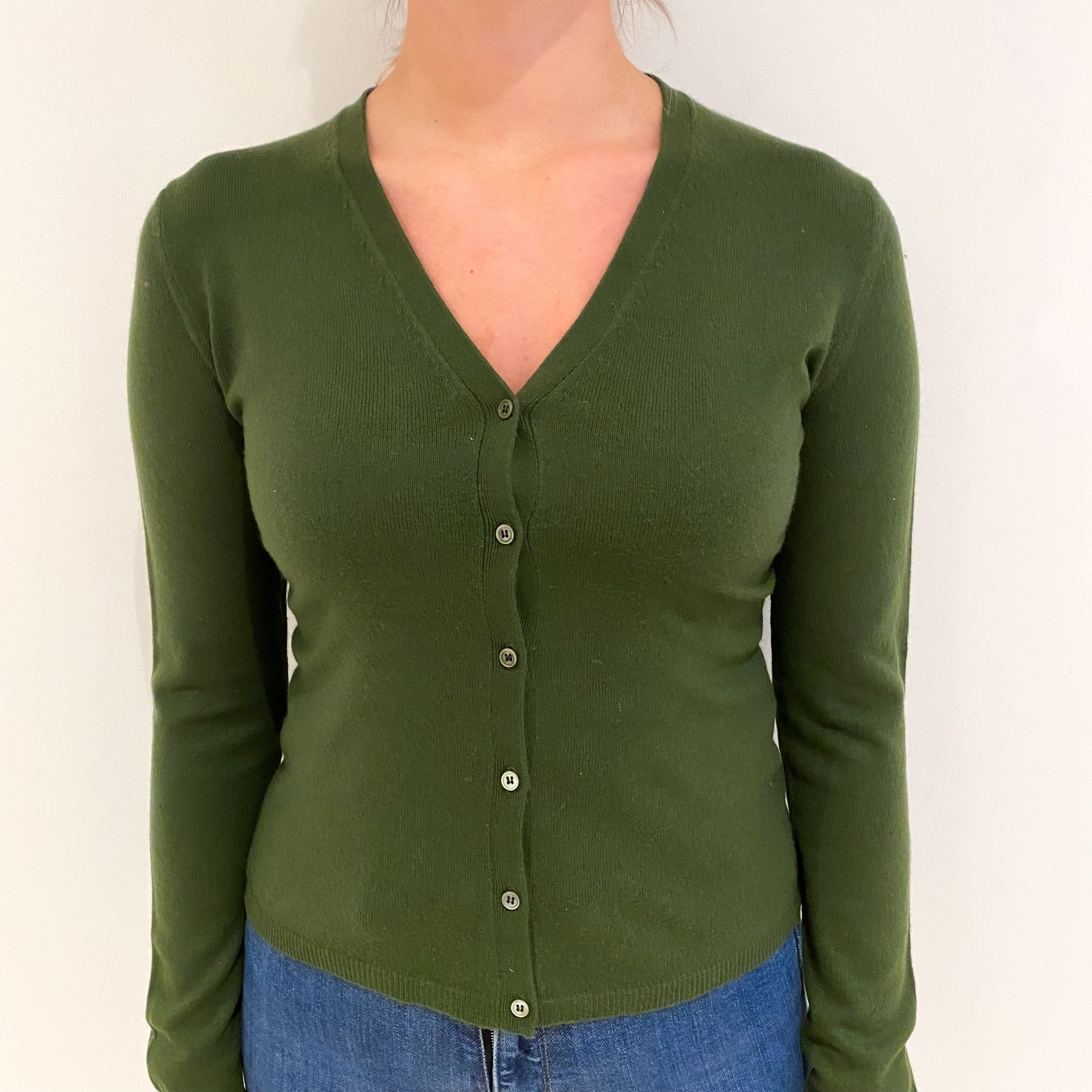 Pine Green Cashmere V Neck Cardigan Small