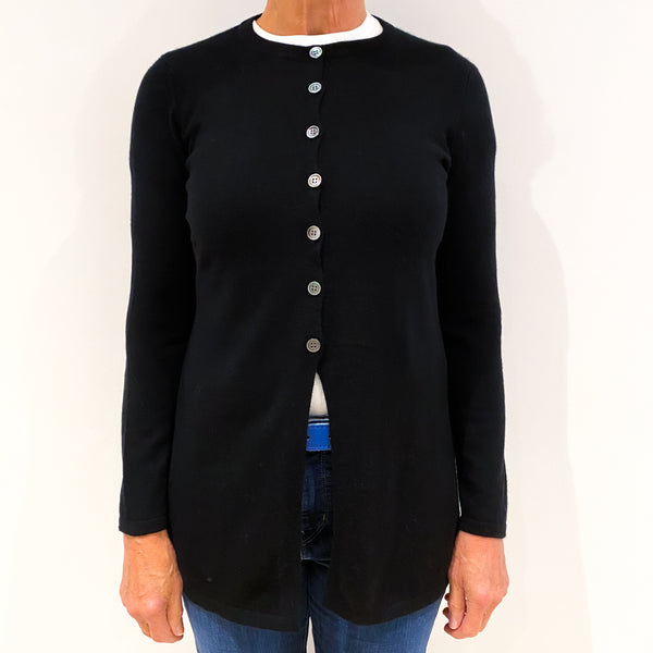 Black Cashmere 1/2 Buttoned Crew Neck Cardigan Medium